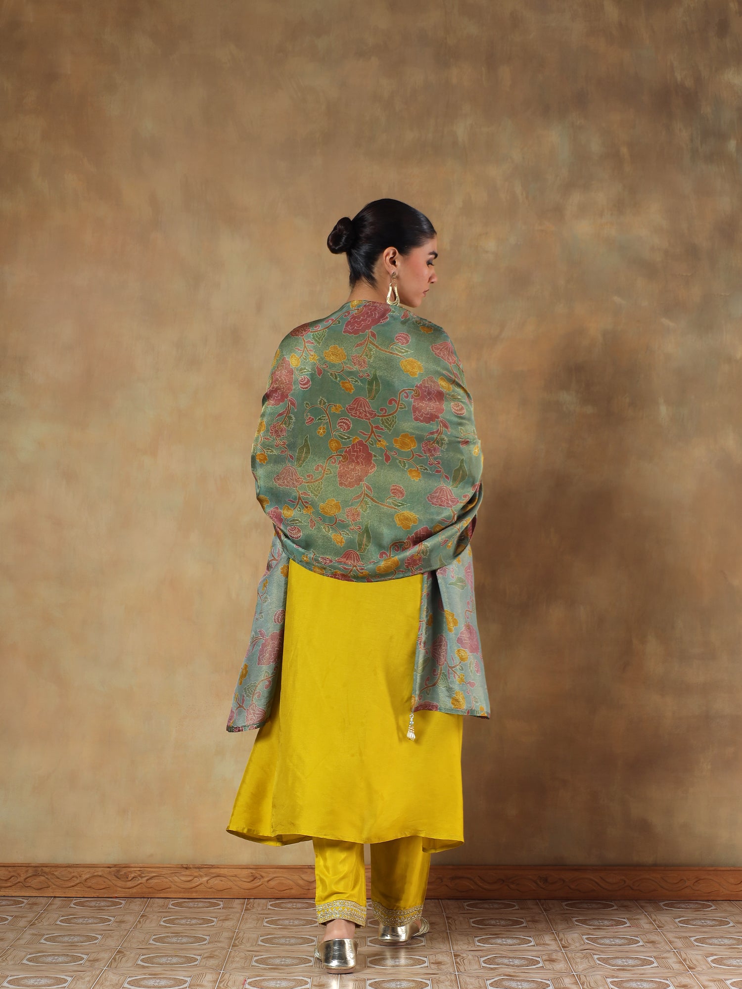 Ira Mustard Shimmer Silk Embroidered 3-Piece Set - {1065/M}