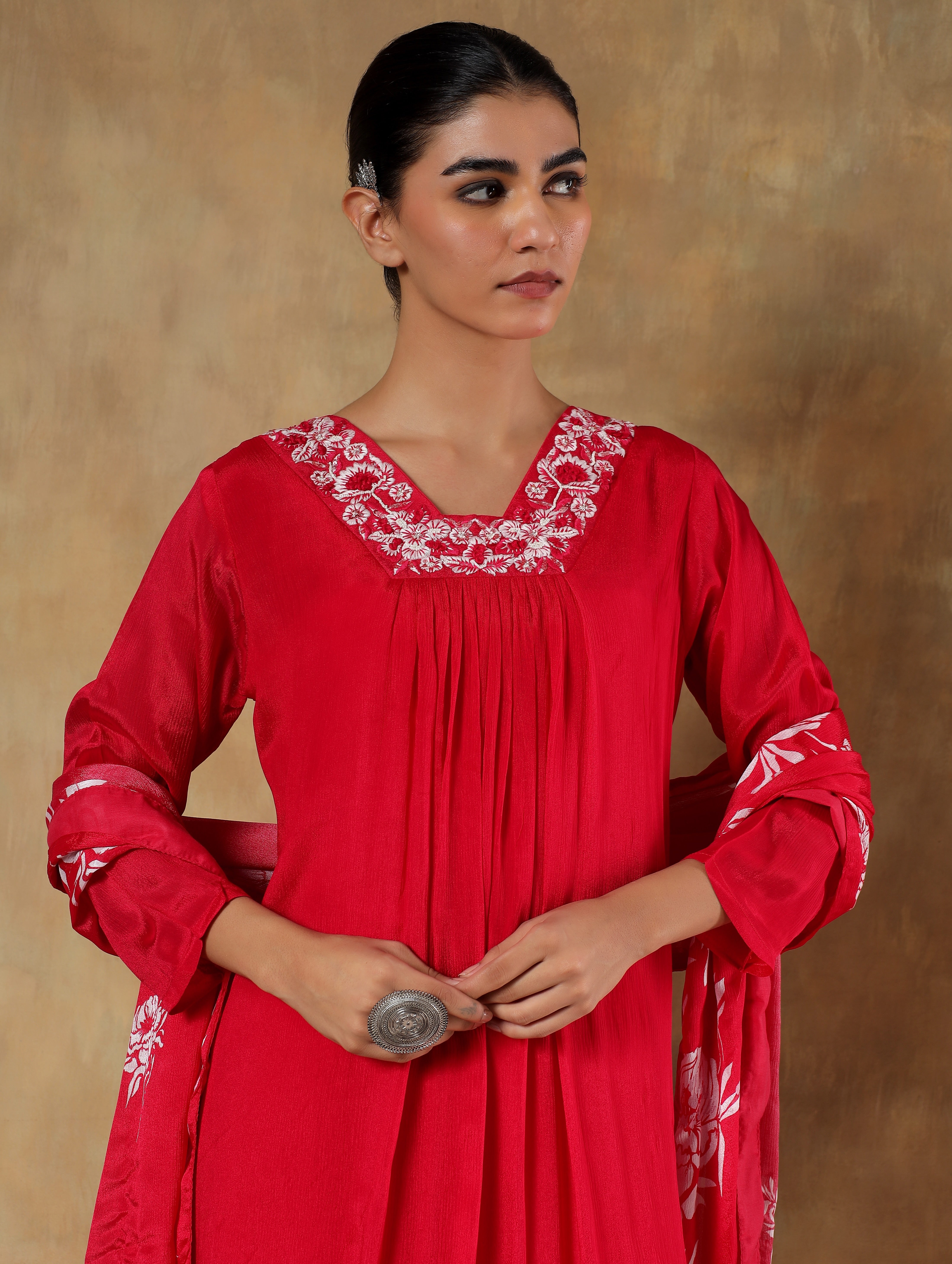 Vamika Rouge Pure Chinon Embroidered 3-Piece Set - {2005}