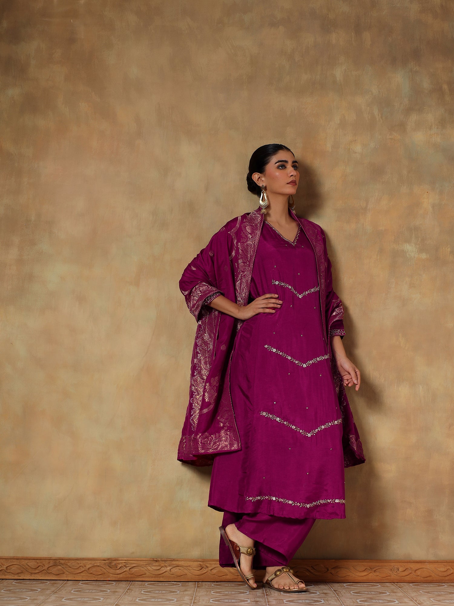 Mehira Magenta Viscose Silk Embroidered 3-Piece Set - {1095/M}