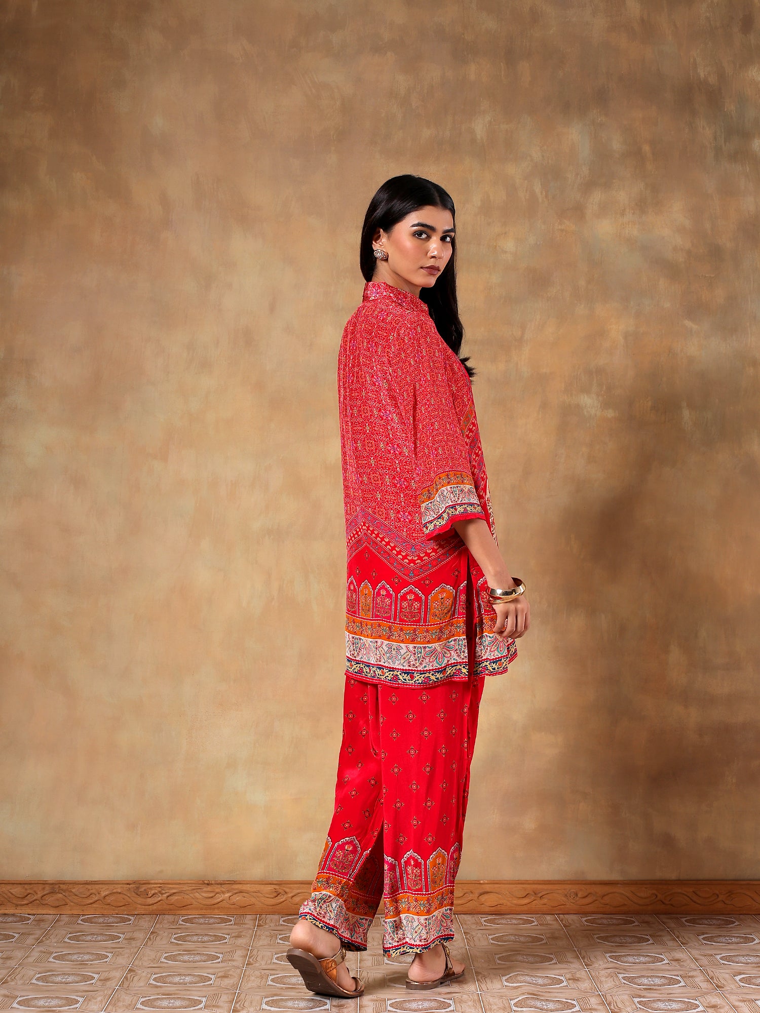 Red Printed Set Crafted In soft Natural Crepe- Set Of 2 - {1062}