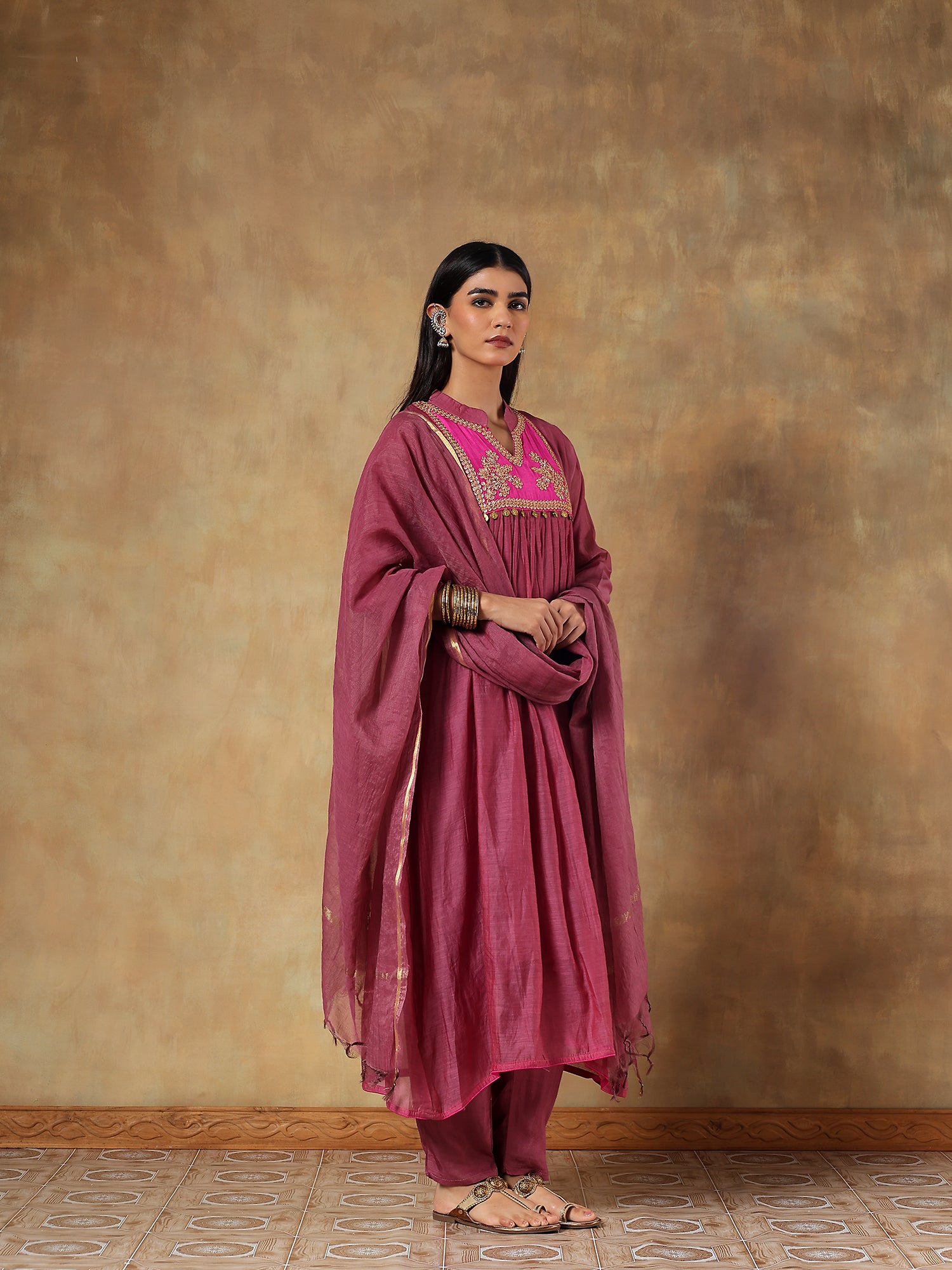 Ira Mul Chanderi Hand-Embroidered 3-Piece Set (Devri – D.No 1087)