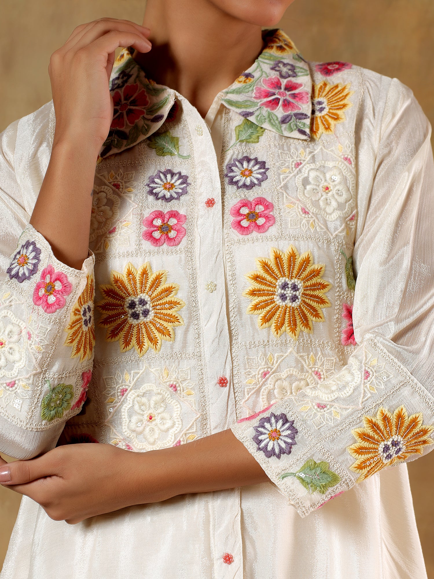 Khusnuma Chinon Silk Floral Embroidered 2-Piece Set - {1064/M}