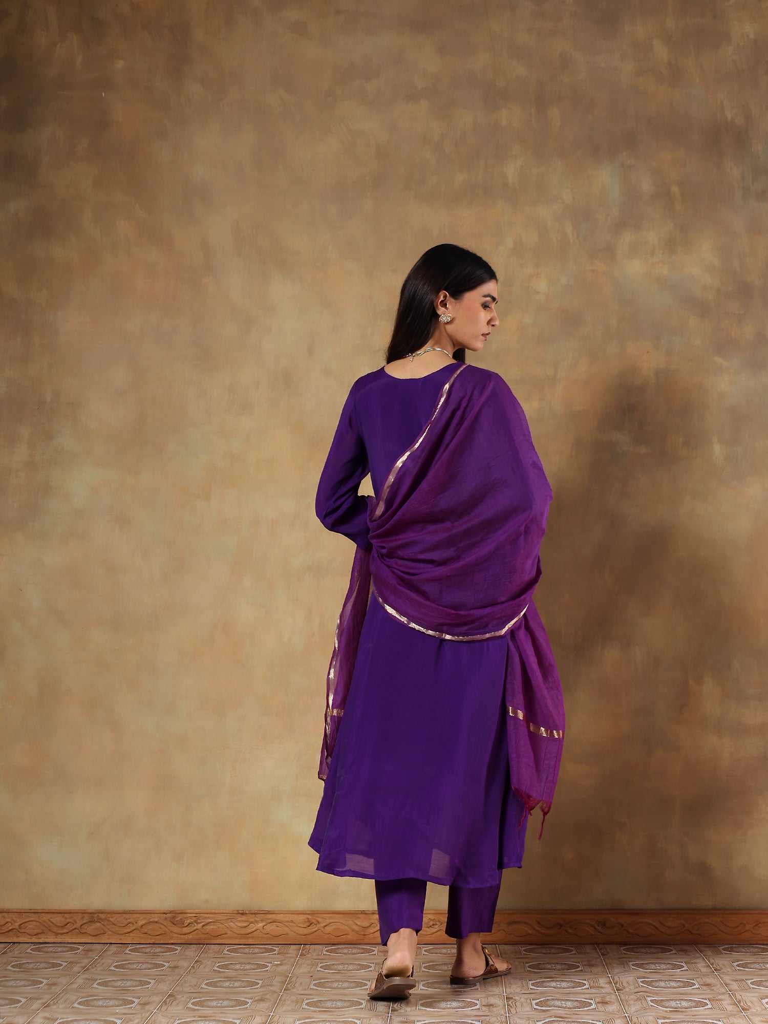 Amara Violet Premium Silk Embroidered 3-Piece Set - {1081}