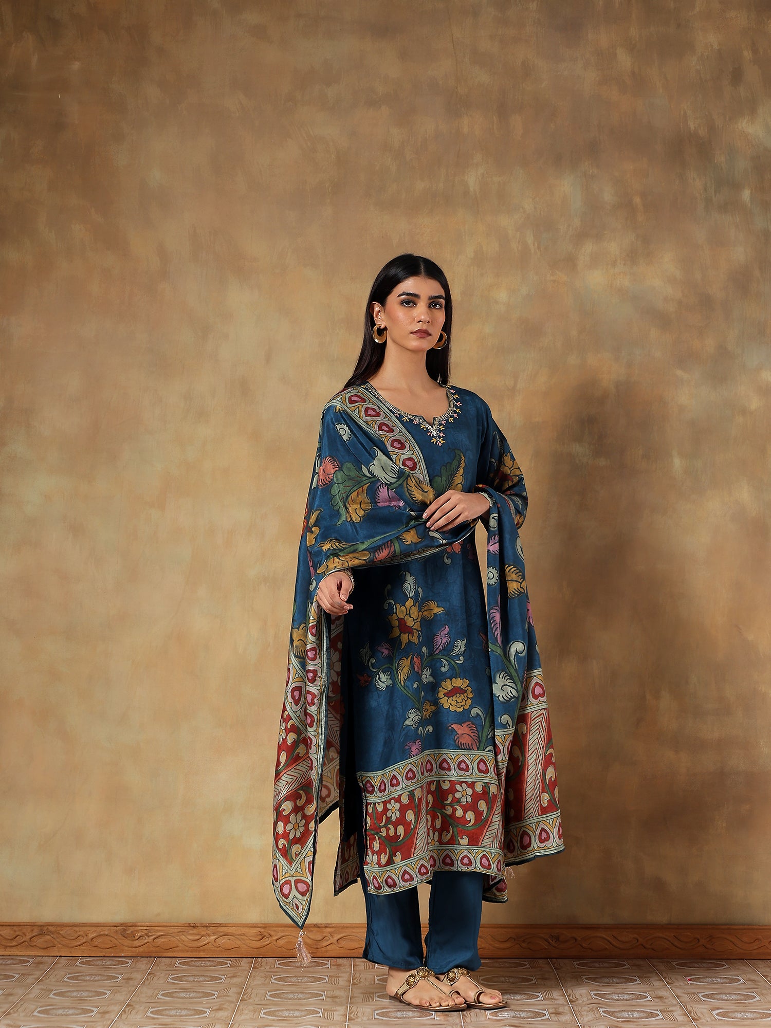 Mira Russian Silk Printed 3-Piece Set (Devri – D.No 1076)