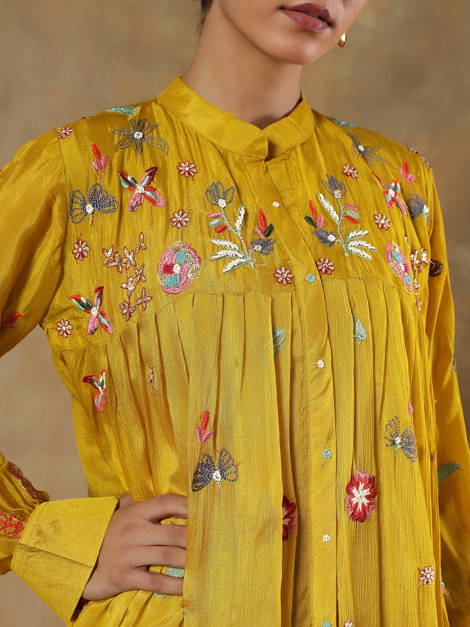 Amara Mustard Pure Chinon Embroidered 2-Piece Set - {1091/L}
