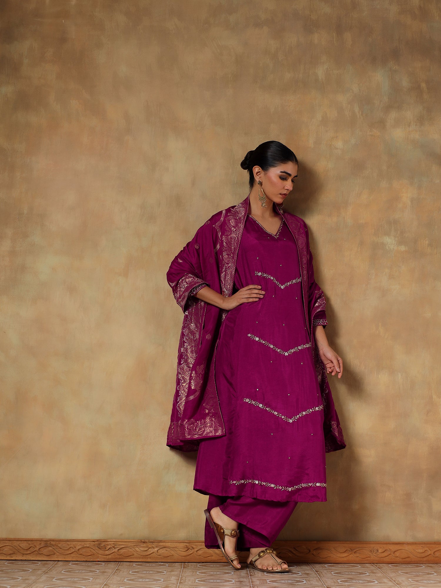 Mehira Magenta Viscose Silk Embroidered 3-Piece Set - {1095/M}