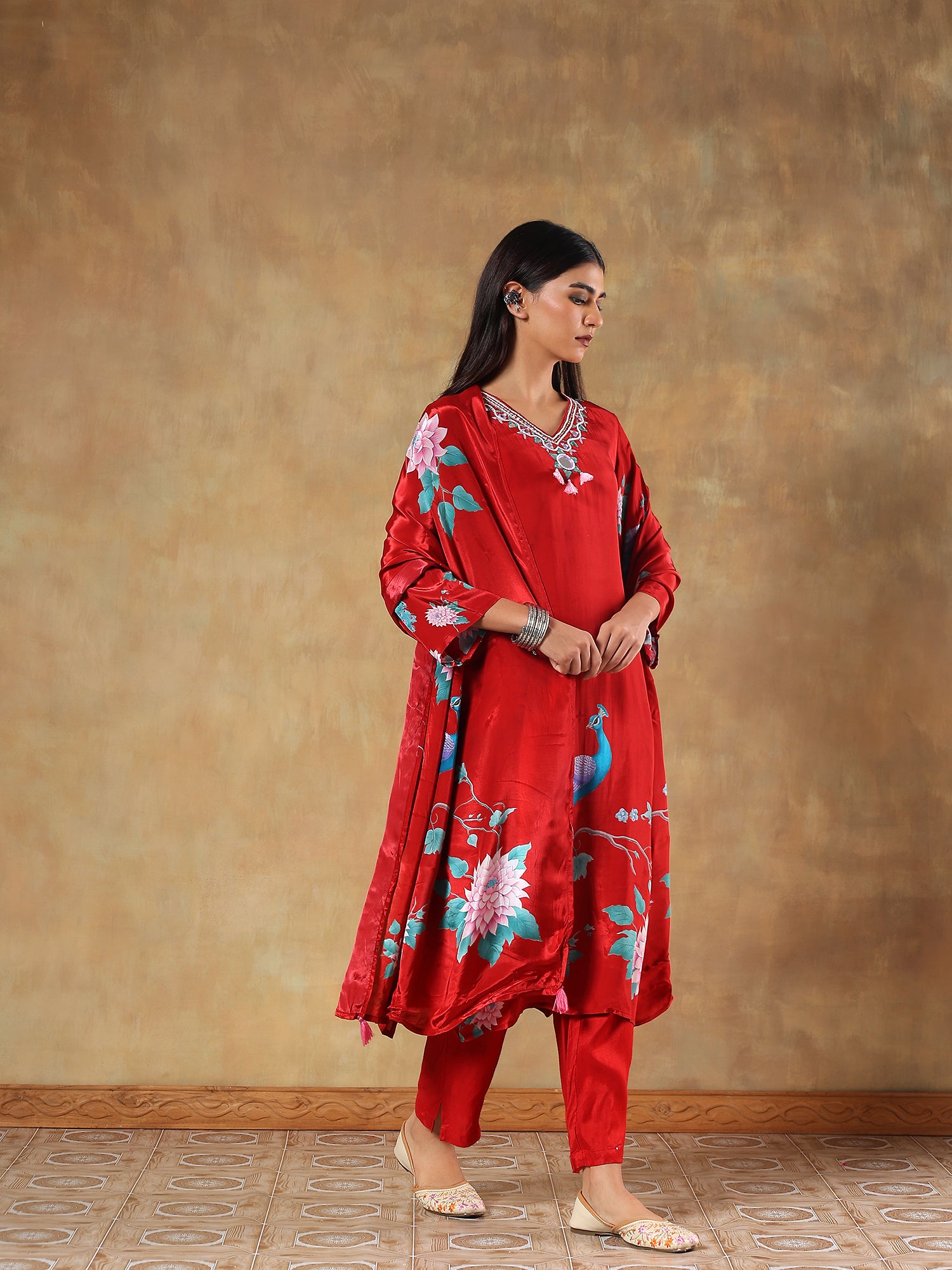 Noor Natural Crepe Printed 3-Piece Set (Devri – D.No 1079)