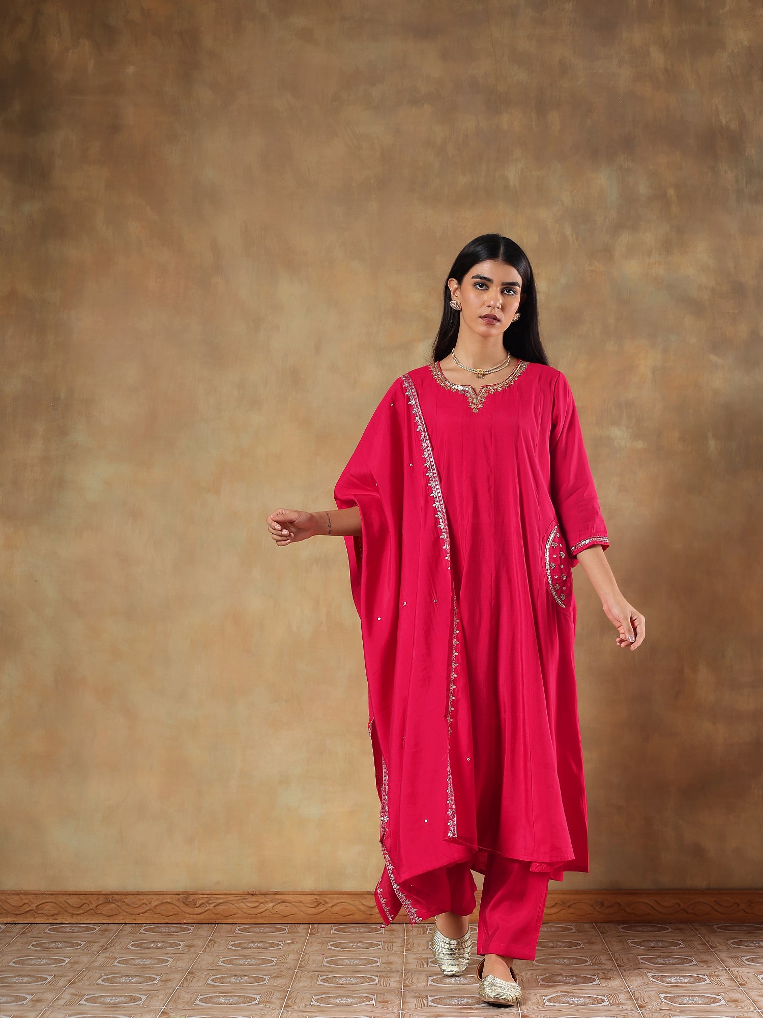 Kashvi Ruby Premium Silk Embroidered 3-Piece Set - {1093}