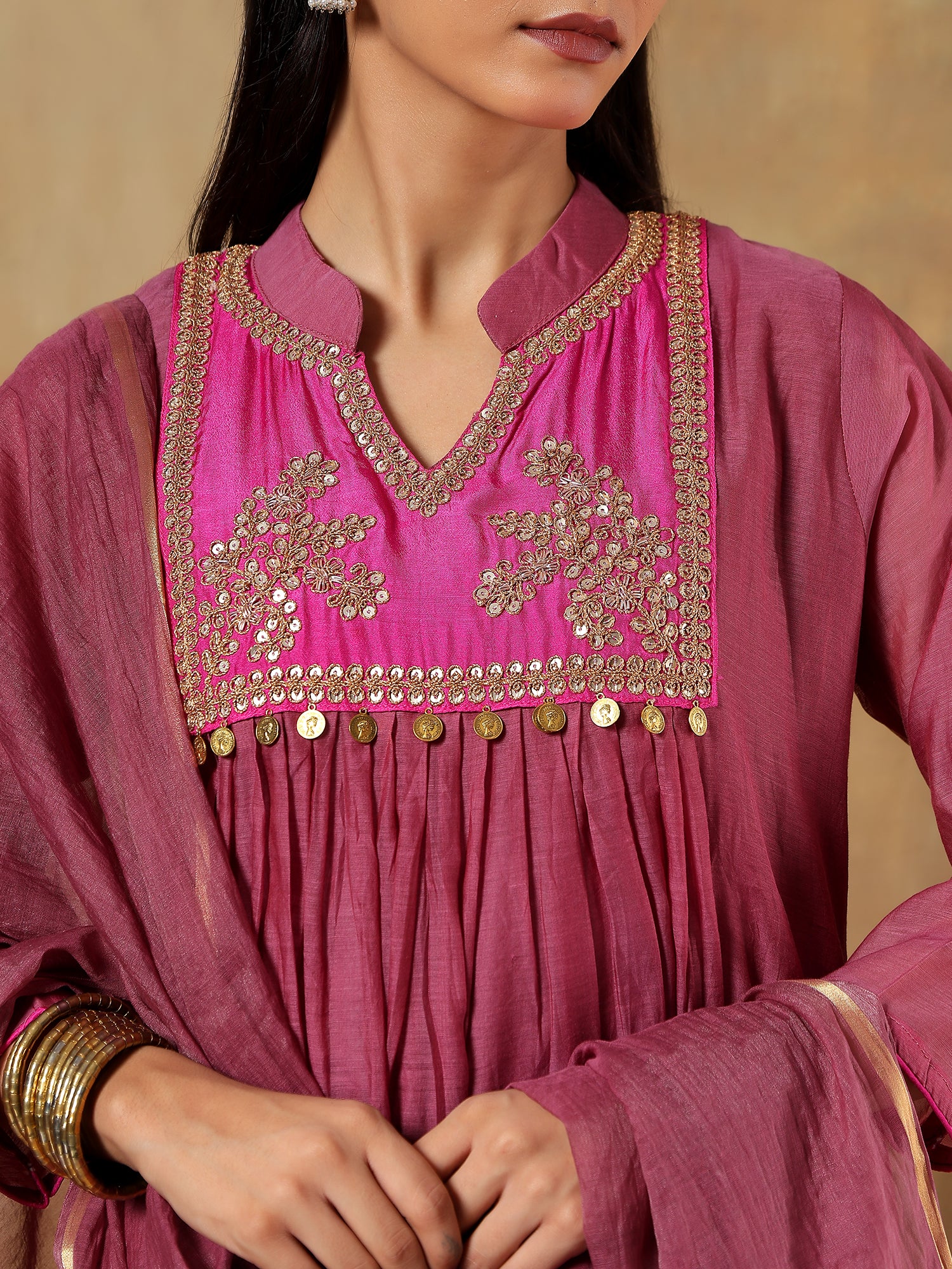 Ira Mul Chanderi Hand-Embroidered 3-Piece Set (Devri – D.No 1087)