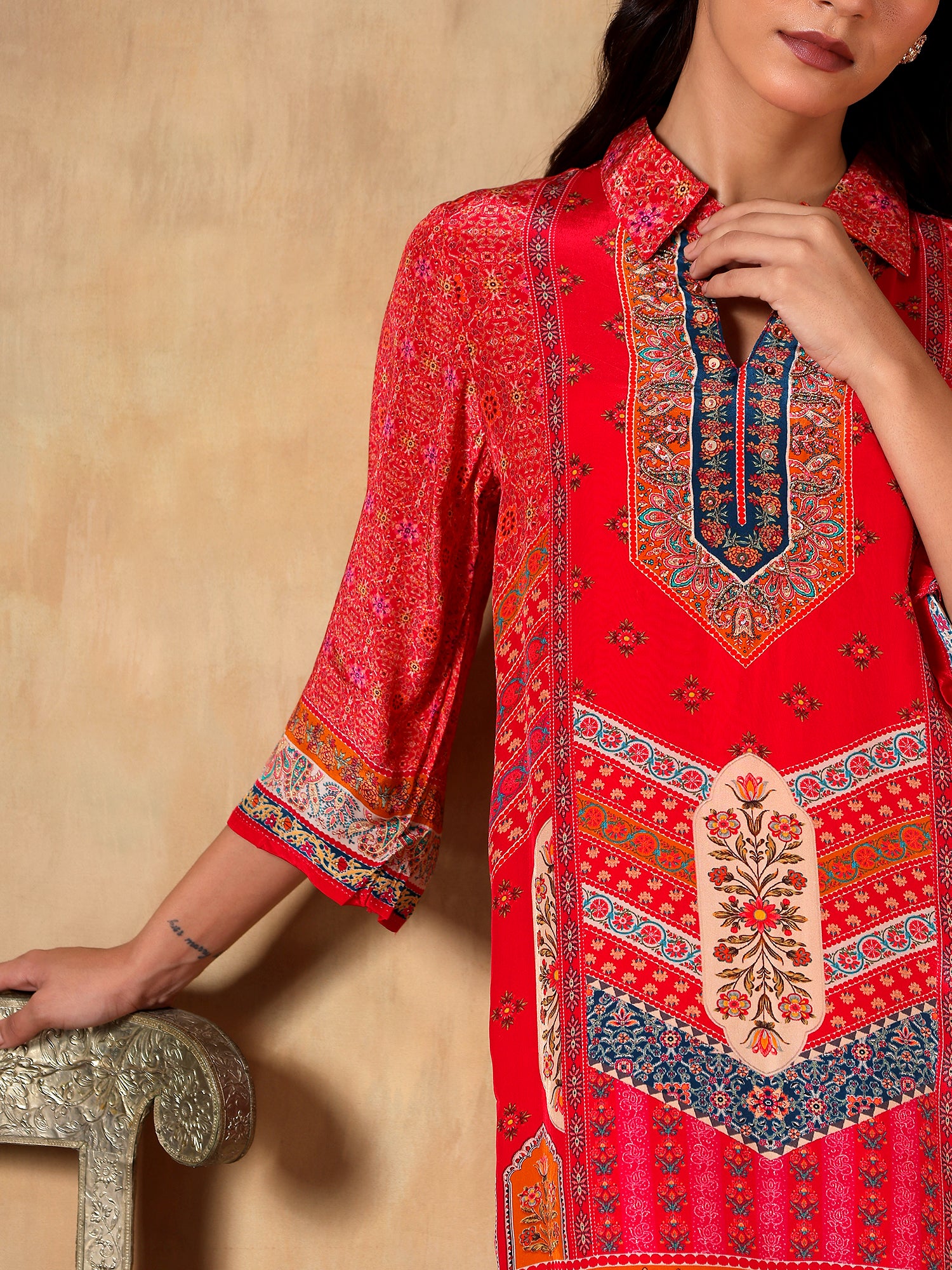 Red Printed Set Crafted In soft Natural Crepe- Set Of 2 - {1062}