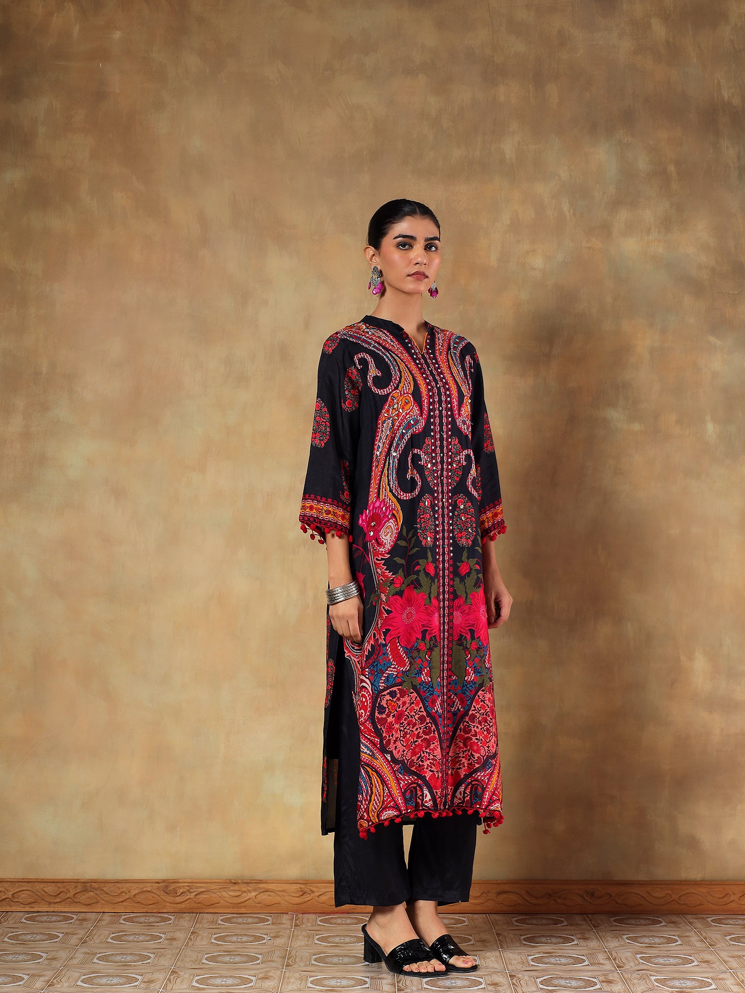 Ruhani Black Pure Muslin Printed 3-Piece Set - {1086}