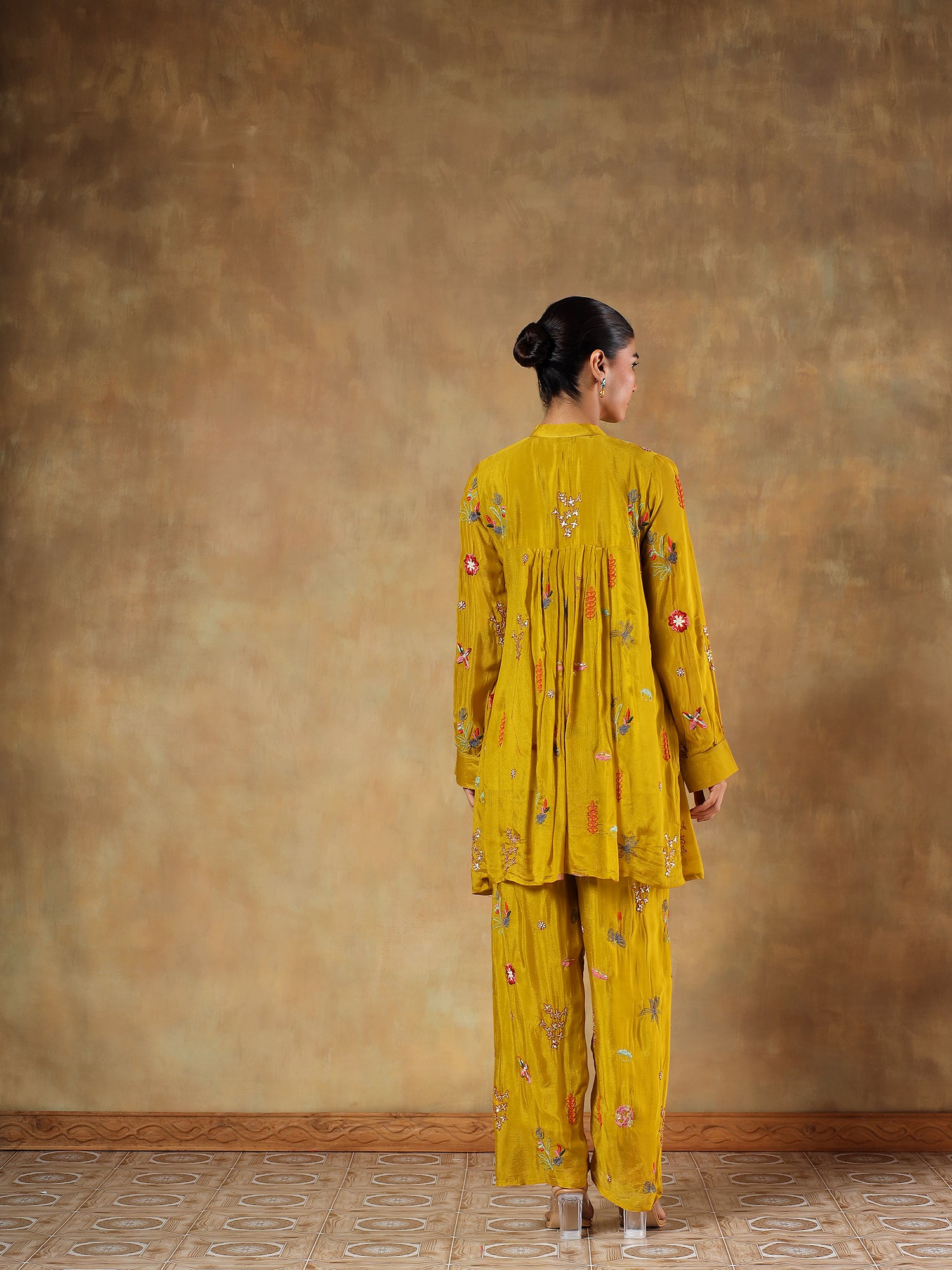 Amara Mustard Pure Chinon Embroidered 2-Piece Set - {1091/L}