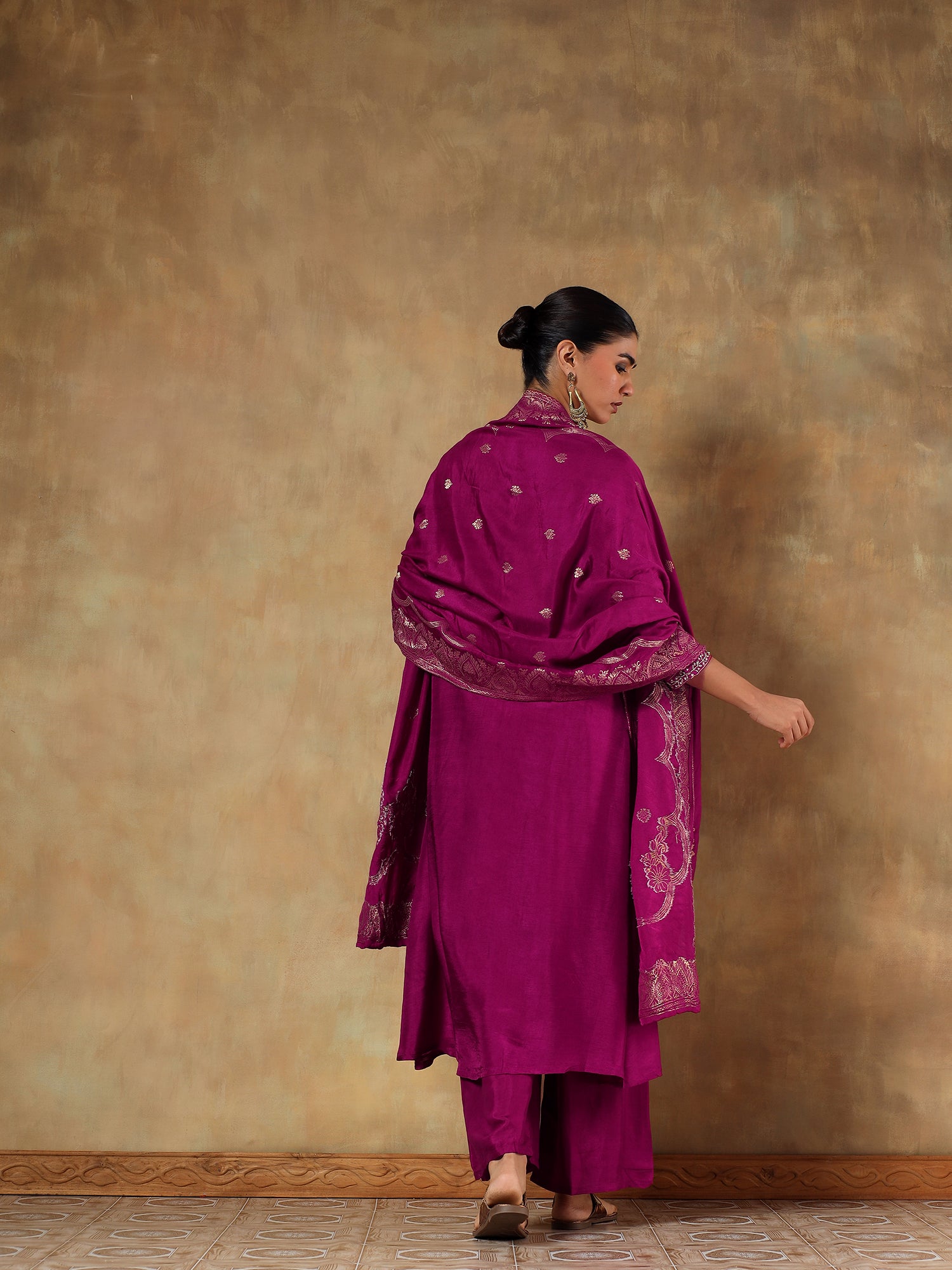 Mehira Magenta Viscose Silk Embroidered 3-Piece Set - {1095/M}