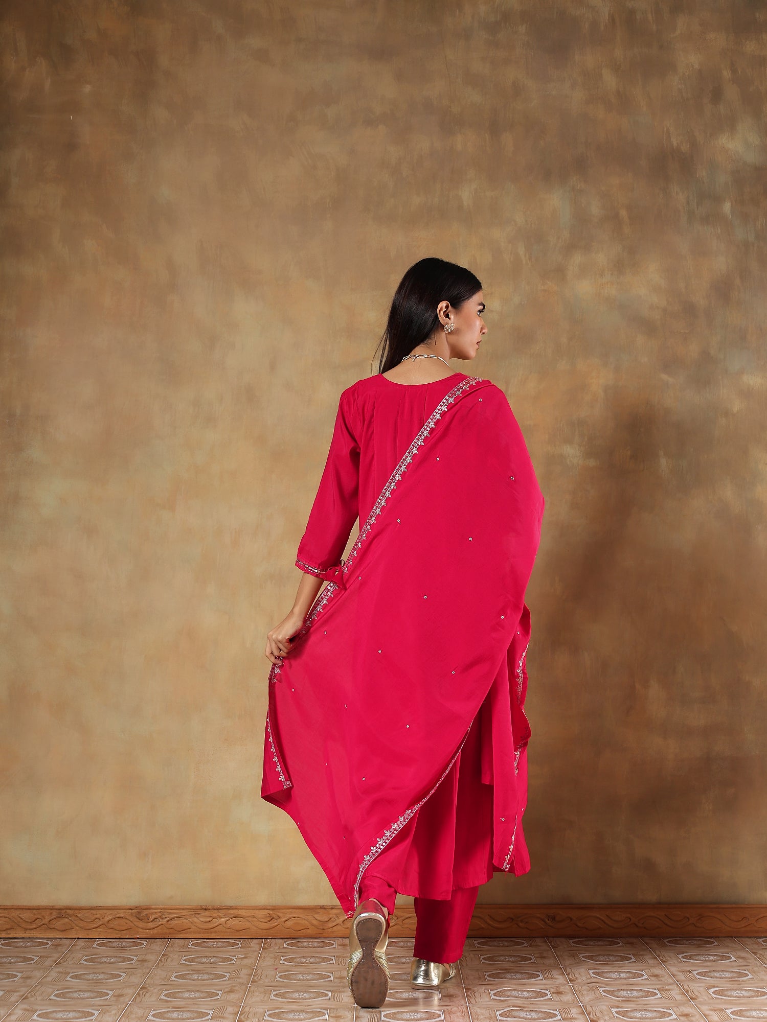 Kashvi Ruby Premium Silk Embroidered 3-Piece Set - {1093}