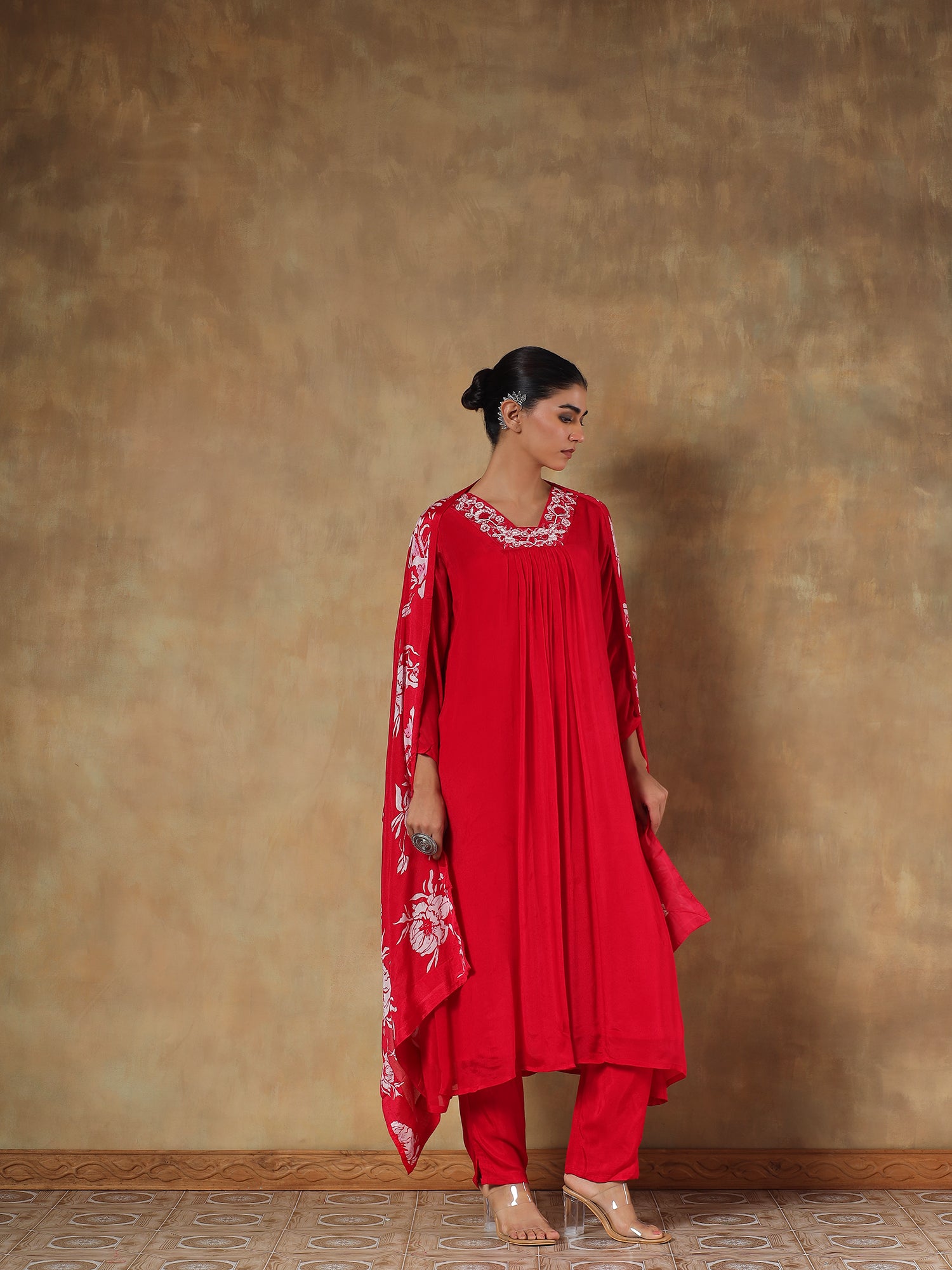 Vamika Rouge Pure Chinon Embroidered 3-Piece Set - {2005}