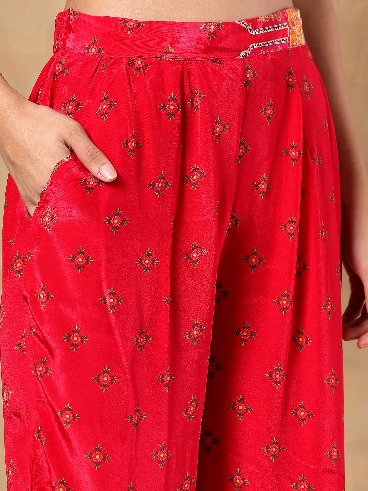 Red Printed Set Crafted In soft Natural Crepe- Set Of 2 - {1062}