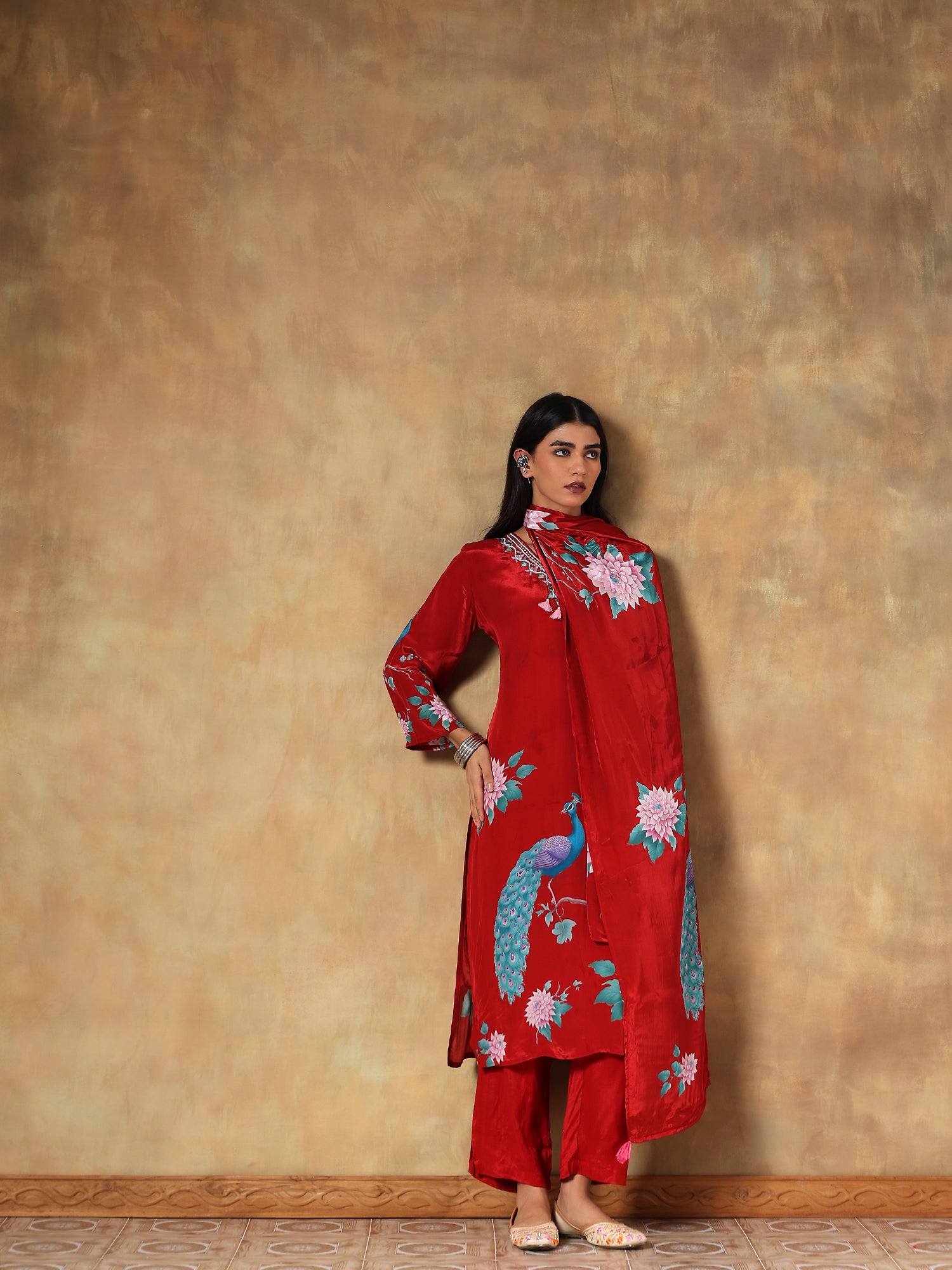 Noor Natural Crepe Printed 3-Piece Set (Devri – D.No 1079)