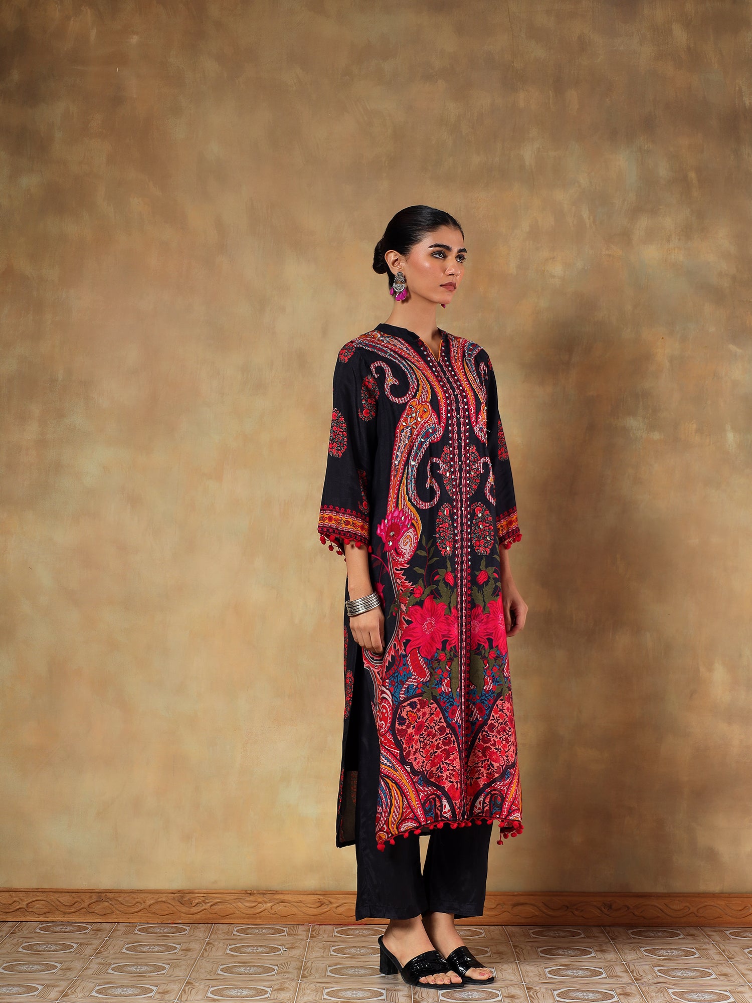 Ruhani Black Pure Muslin Printed 3-Piece Set - {1086}