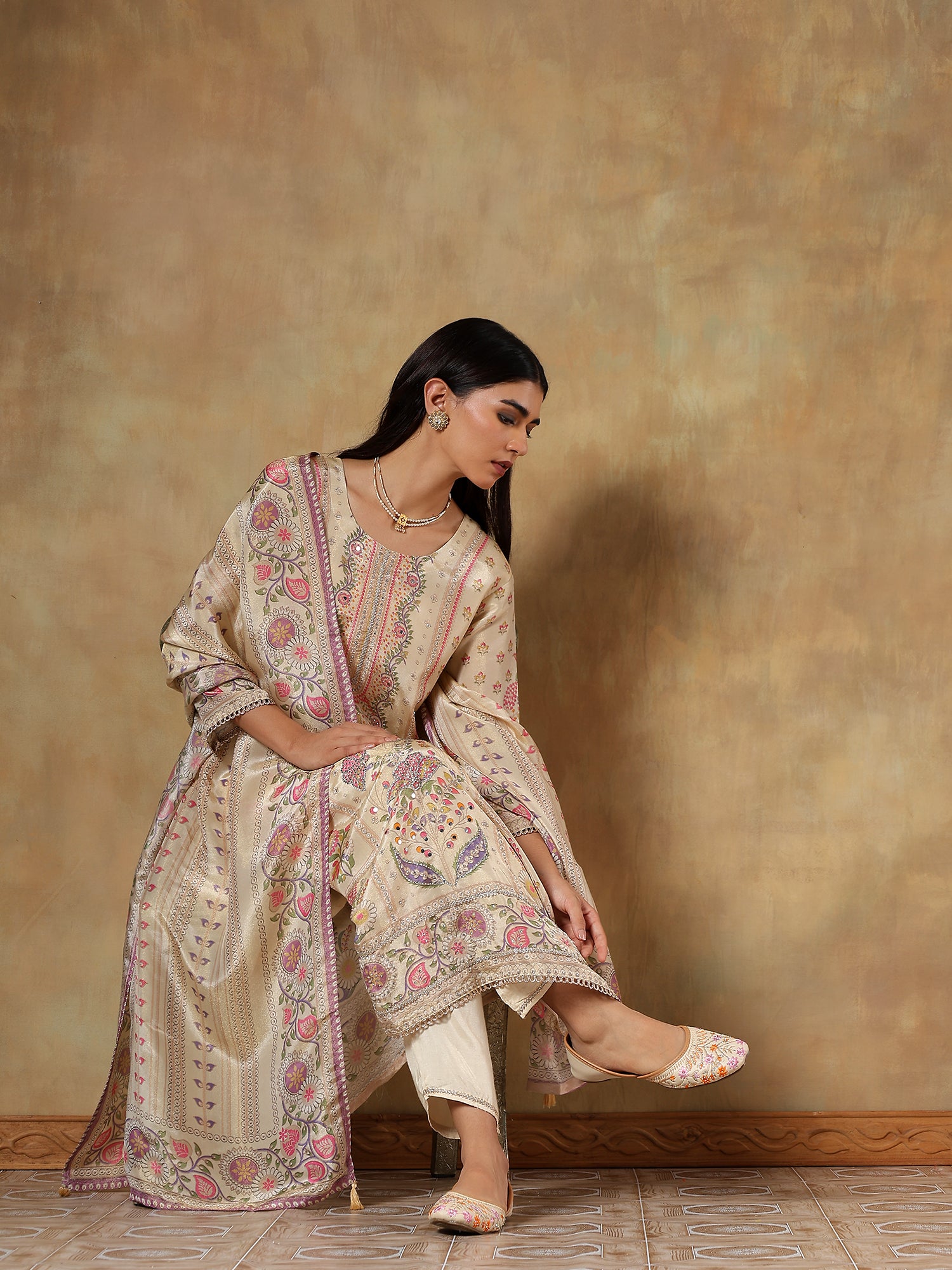 Eshani Pure Shimmer Silk Printed 3-Piece Set (Devri – D.No 1068)