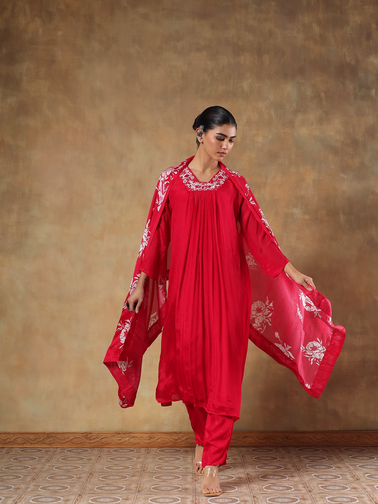 Vamika Rouge Pure Chinon Embroidered 3-Piece Set - {2005}