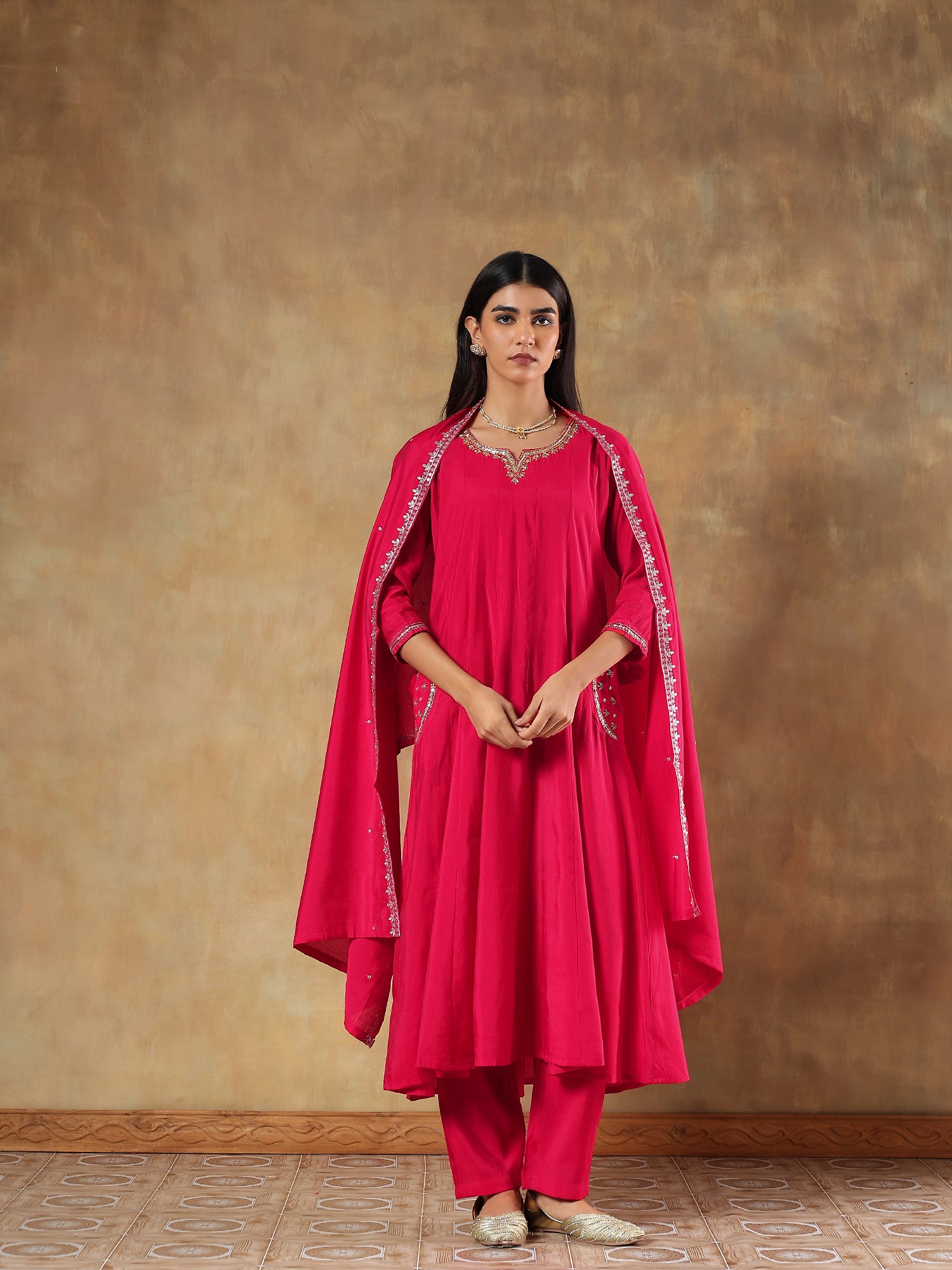 Kashvi Ruby Premium Silk Embroidered 3-Piece Set - {1093}