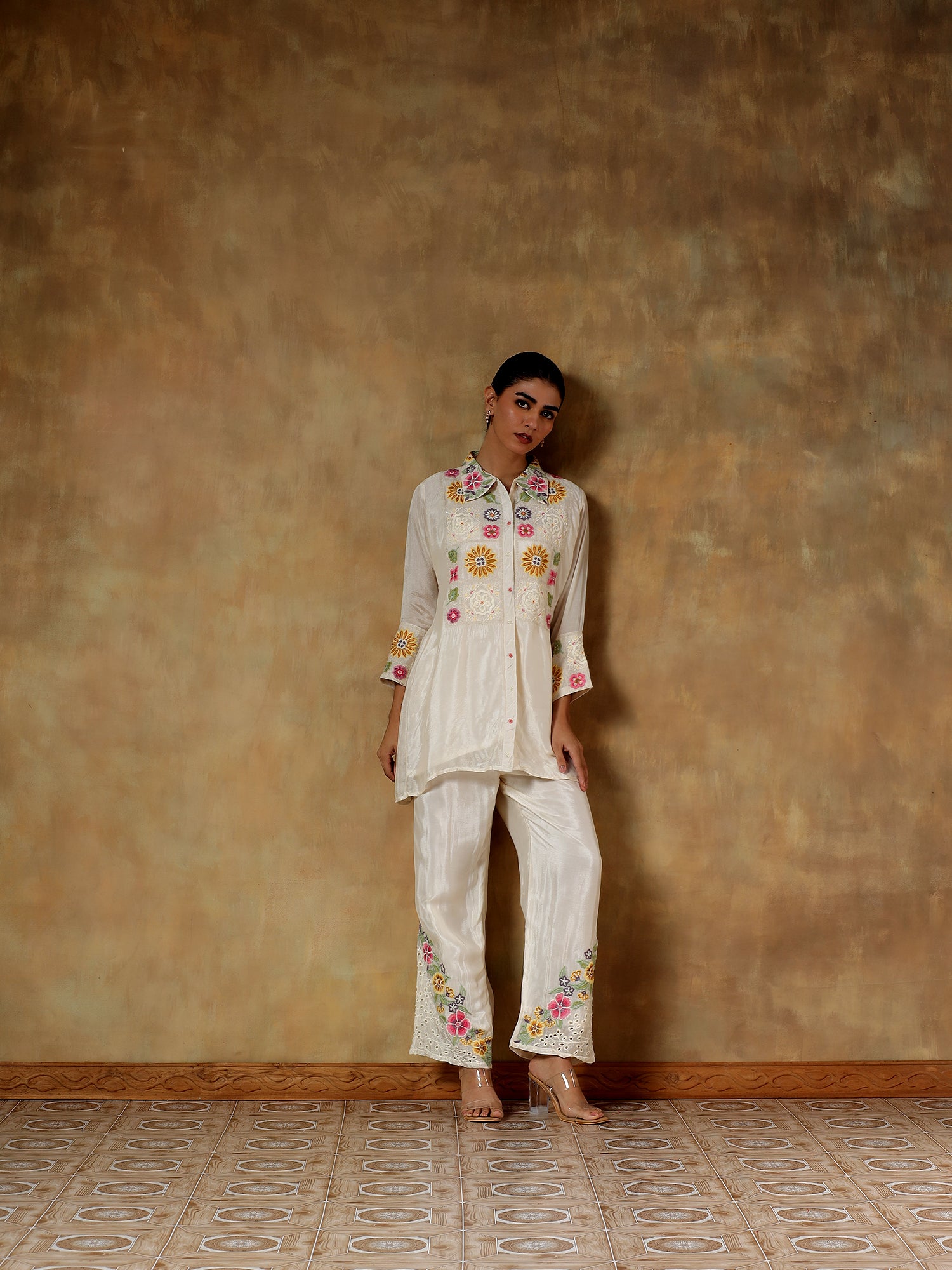 Khusnuma Chinon Silk Floral Embroidered 2-Piece Set - {1064/M}