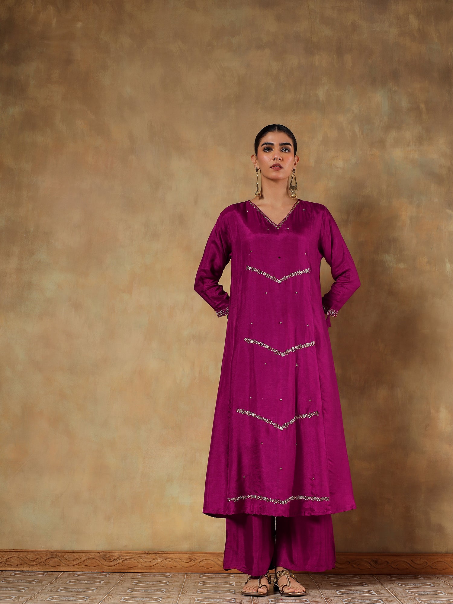 Mehira Magenta Viscose Silk Embroidered 3-Piece Set - {1095/M}