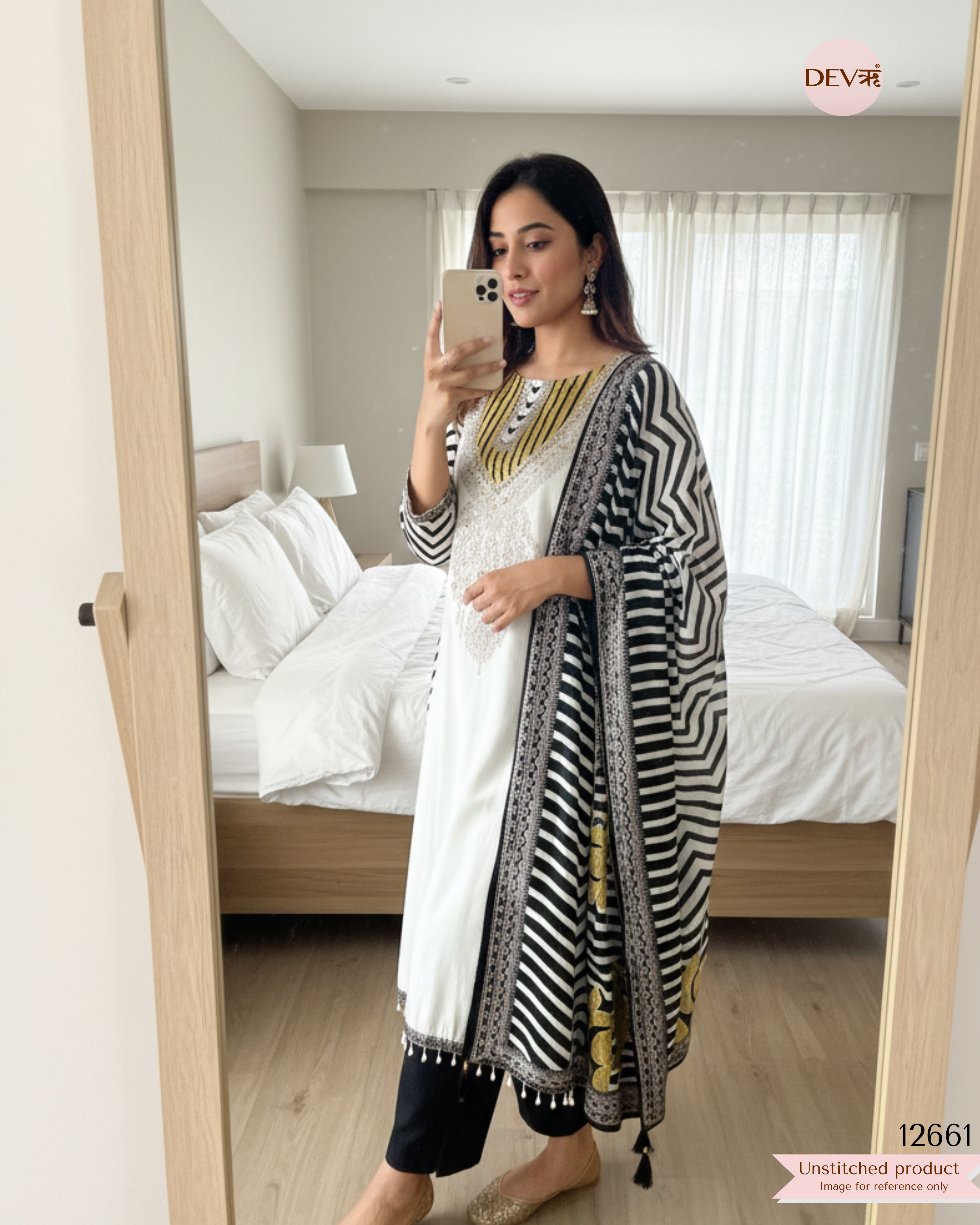 Ivory & Mustard Muslin Printed Unstitched 3-Piece Suit (Devri – D.No. 12661)