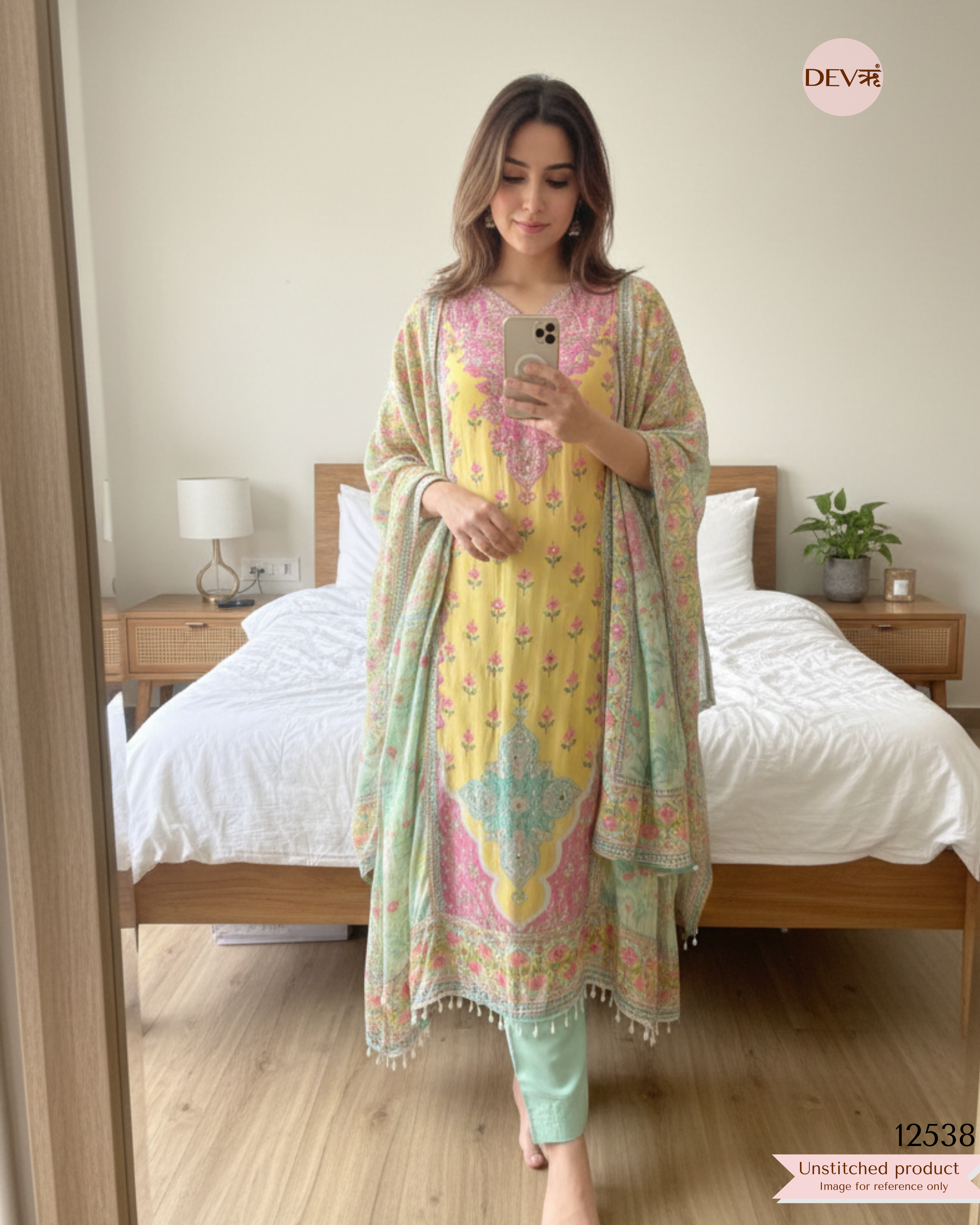 Taupe Muslin Digital Printed Unstitched 3-Piece Suit (Devri – D.No. 12538)