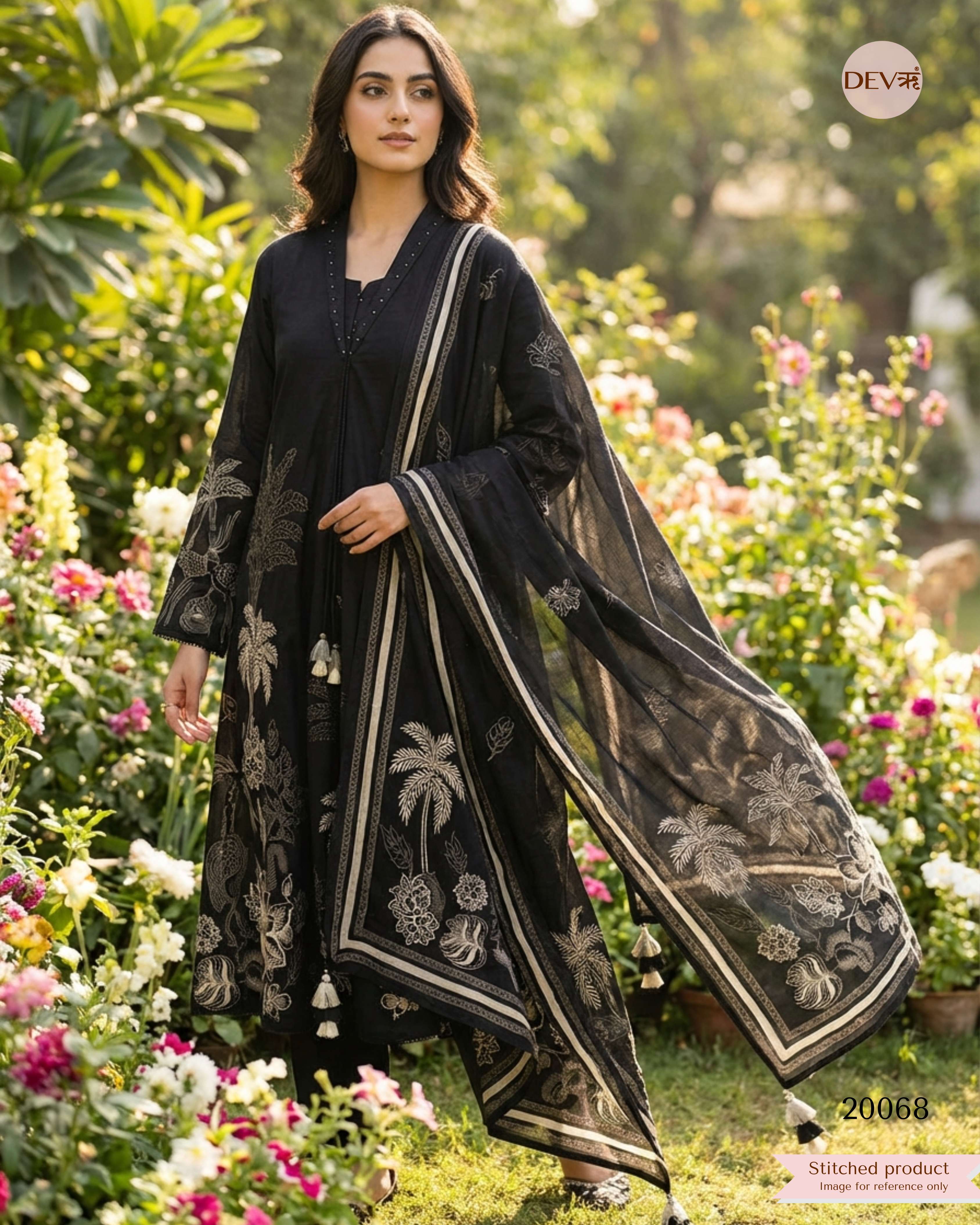 Meher Pure Cotton Printed Black 3-Piece Set (Devri – D.No 20068)
