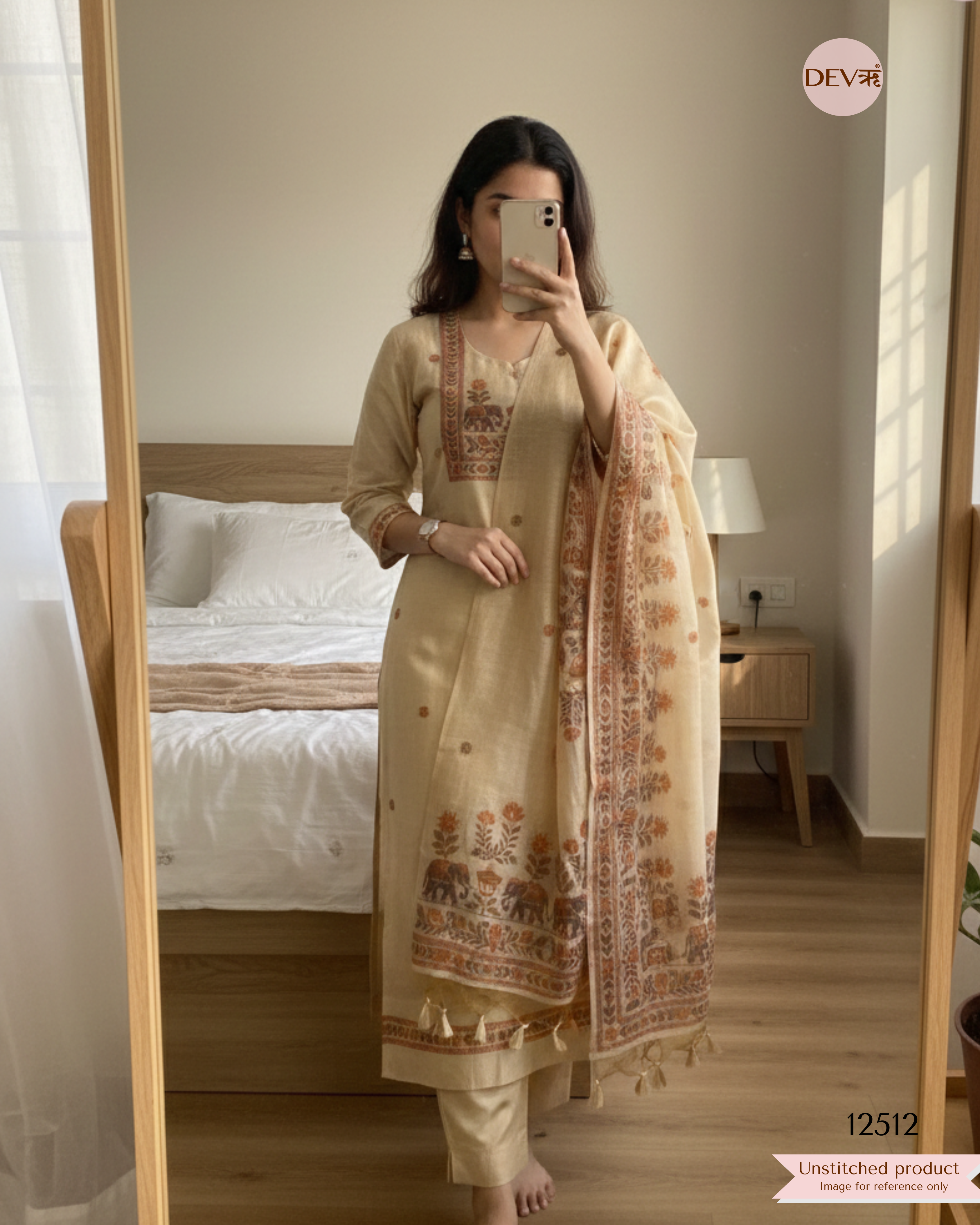 Beige Jamdani Embroidered Unstitched 3-Piece Suit (Devri – D.No 12512)