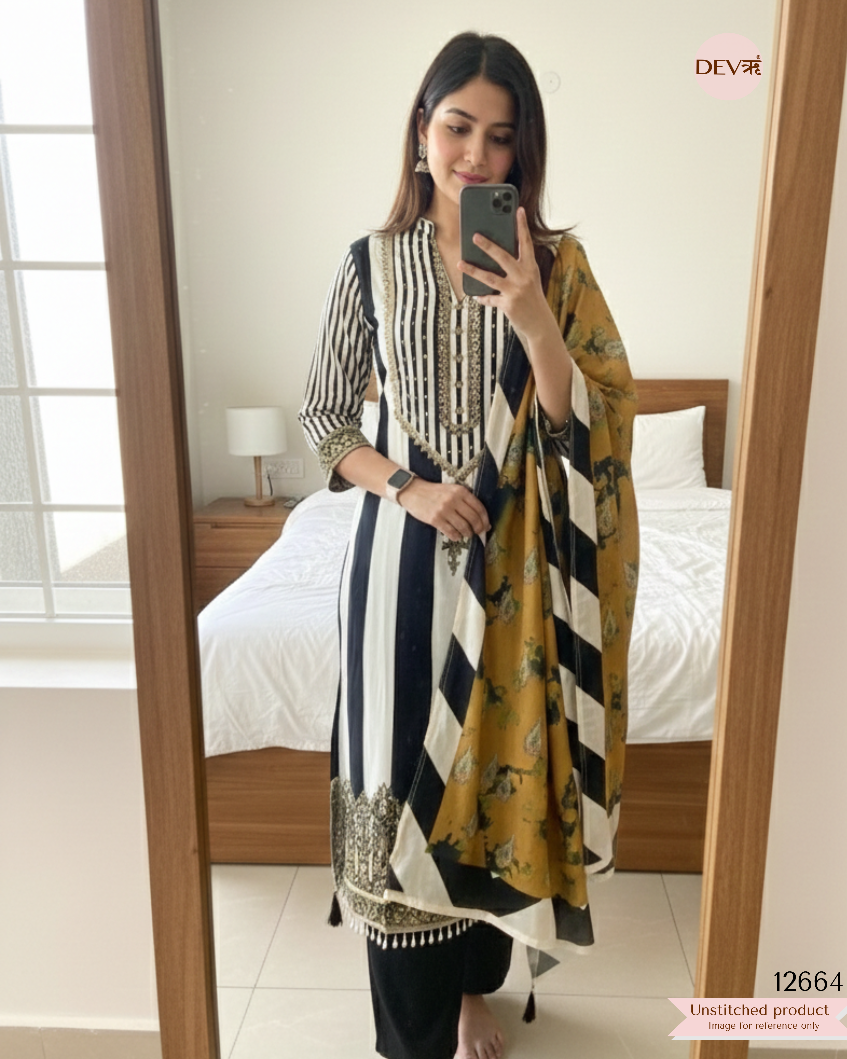 Ivory & Mustard Muslin Printed Unstitched 3-Piece Suit (Devri – D.No 12664)