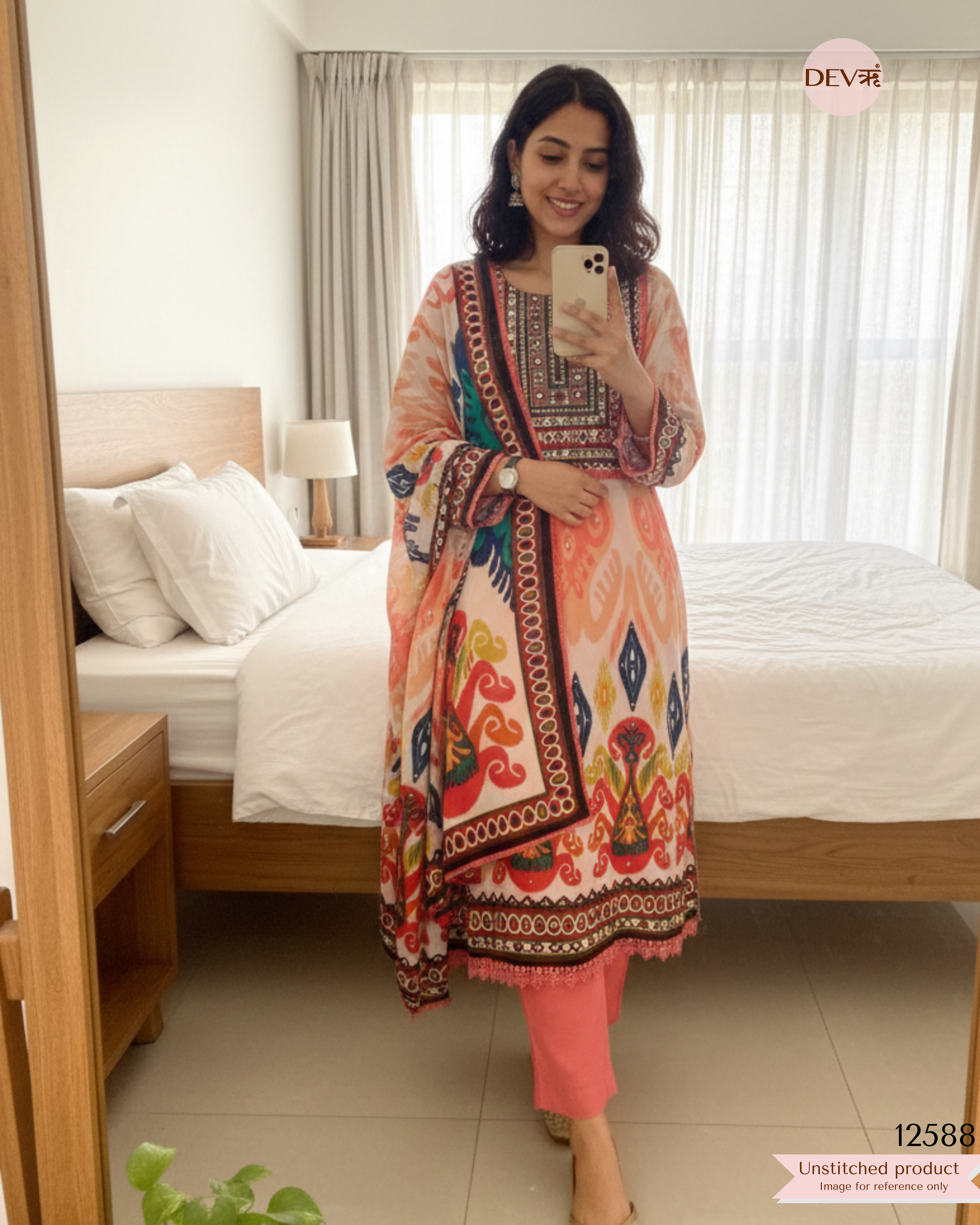 Multi-Colour Muslin Printed Unstitched 3-Piece Suit (Devri – D.No 12588)