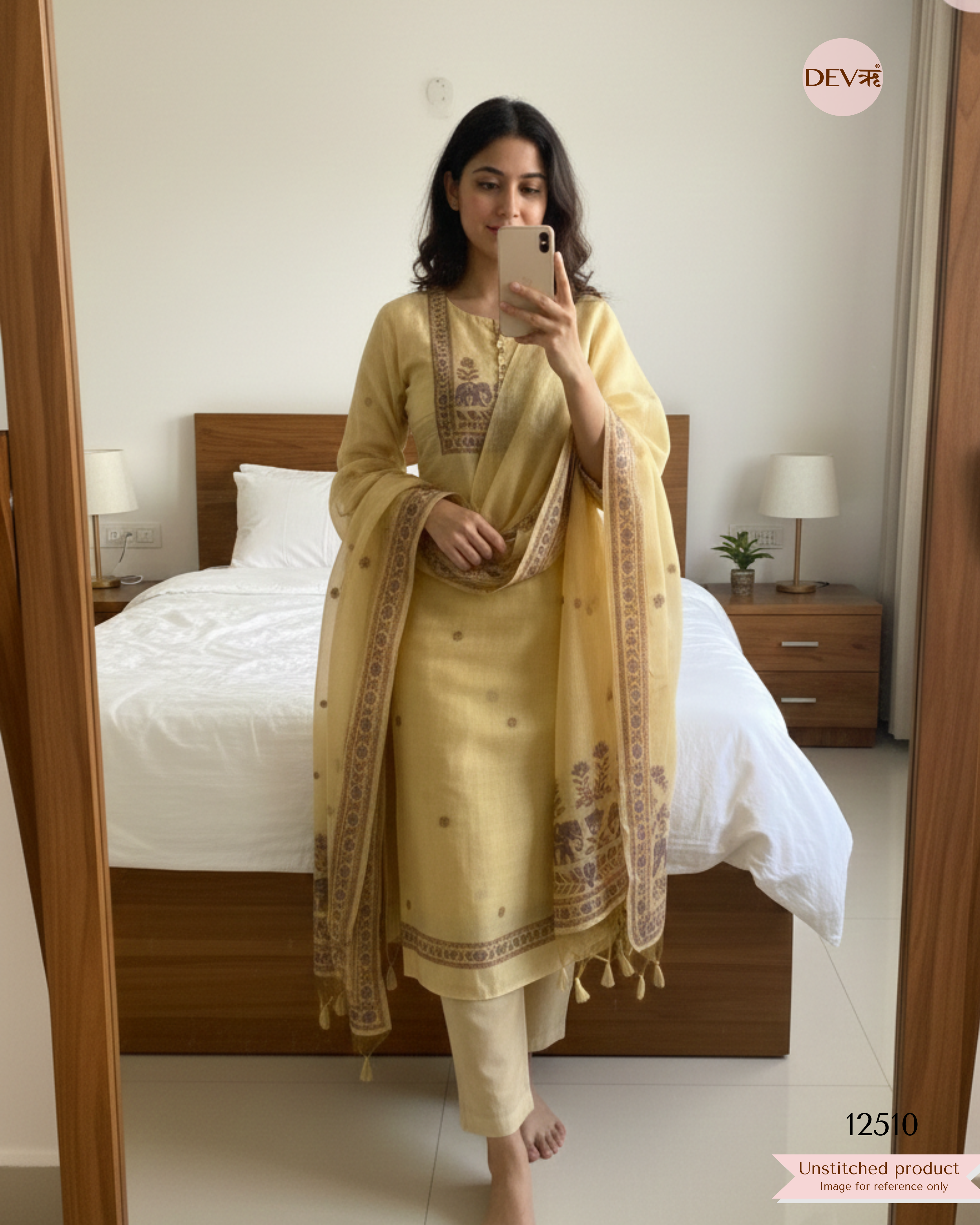 Yellow Jamdani Embroidered Unstitched 3-Piece Suit (Devri – D.No 12510)