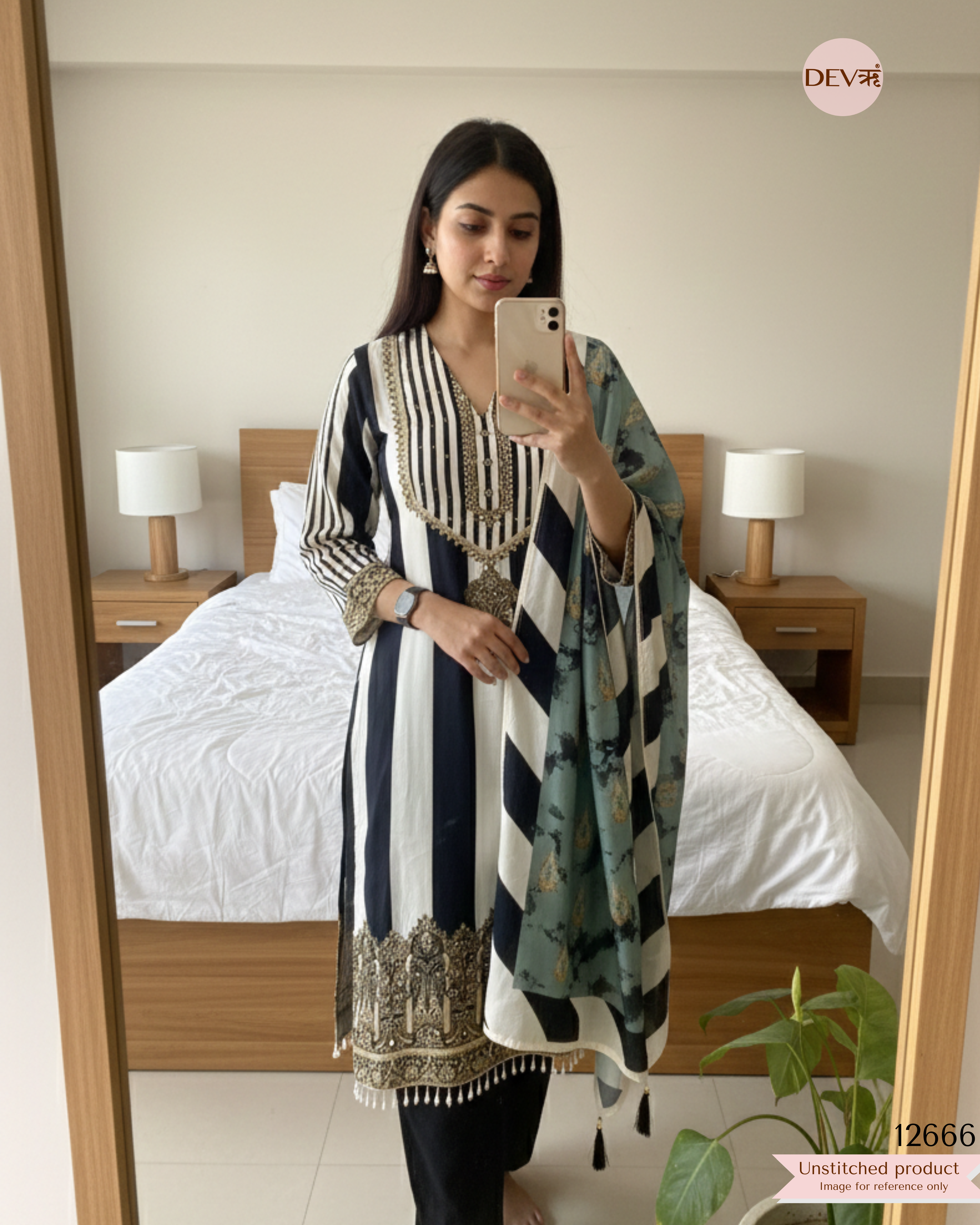 Ivory & Sage Green Muslin Printed Unstitched 3-Piece Suit (Devri – D.No 12666)