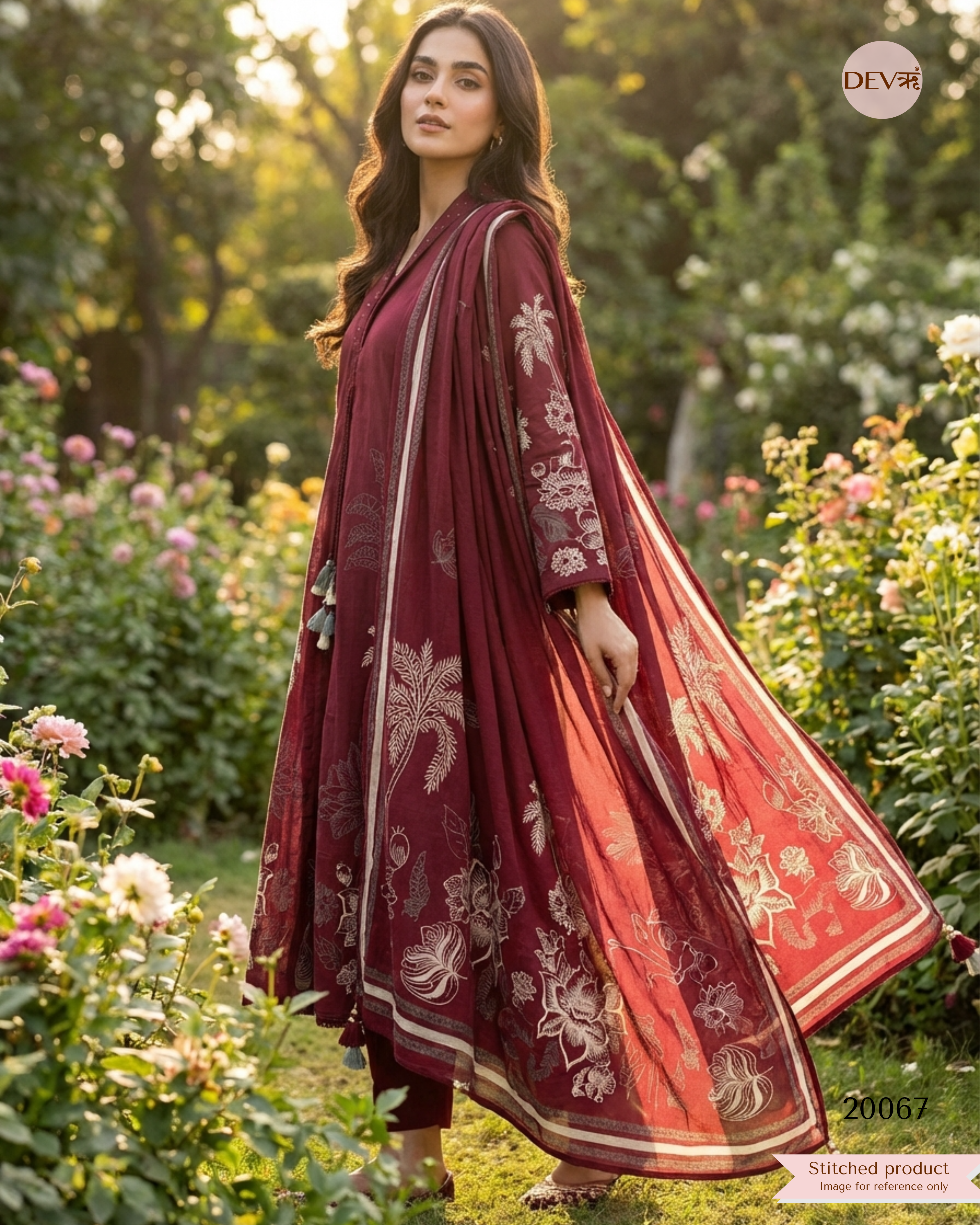 Meher Pure Cotton Printed Maroon 3-Piece Set (Devri – D.No 20067)