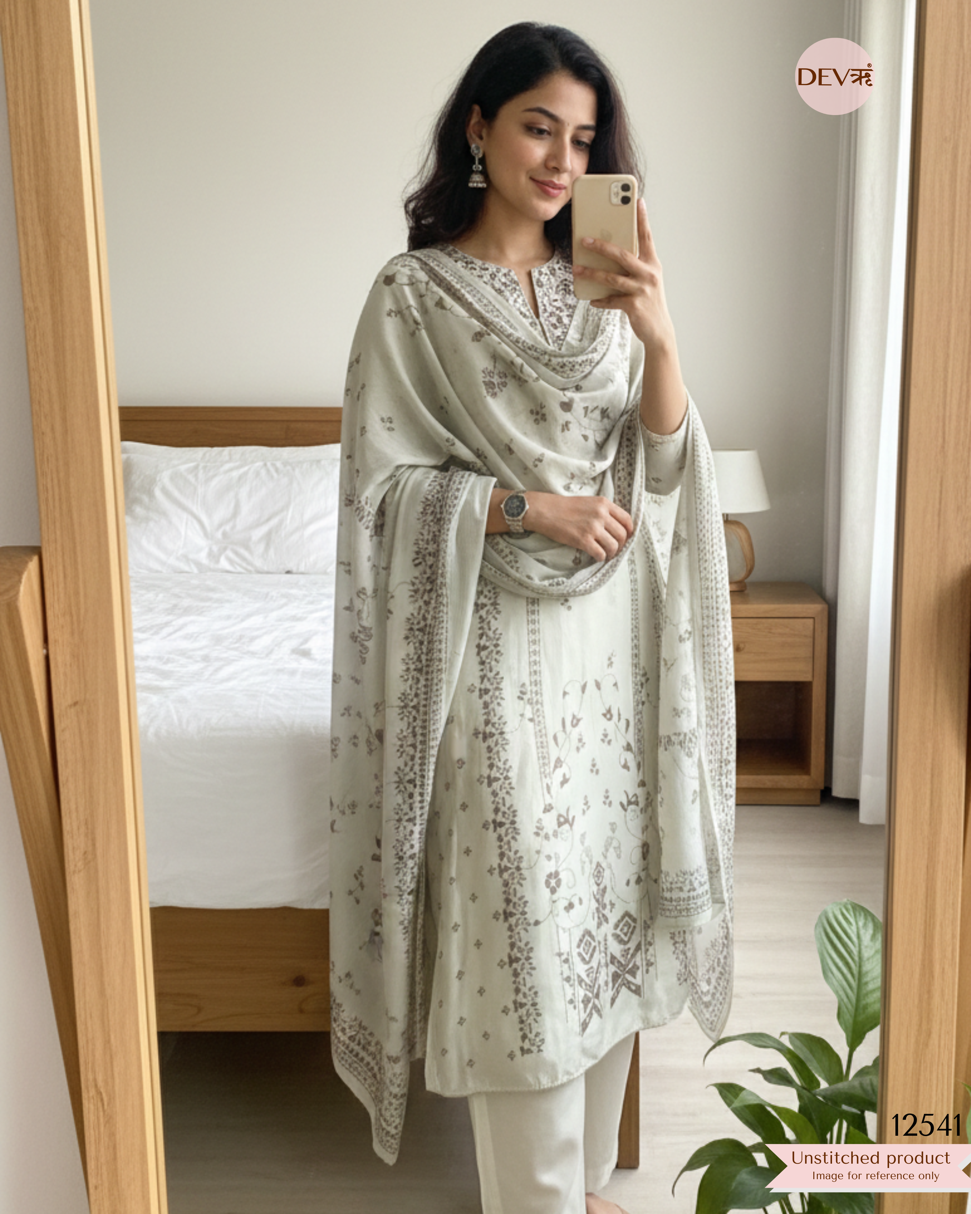 mint green Muslin Digital Printed Unstitched 3-Piece Suit (Devri – D.No. 12541)