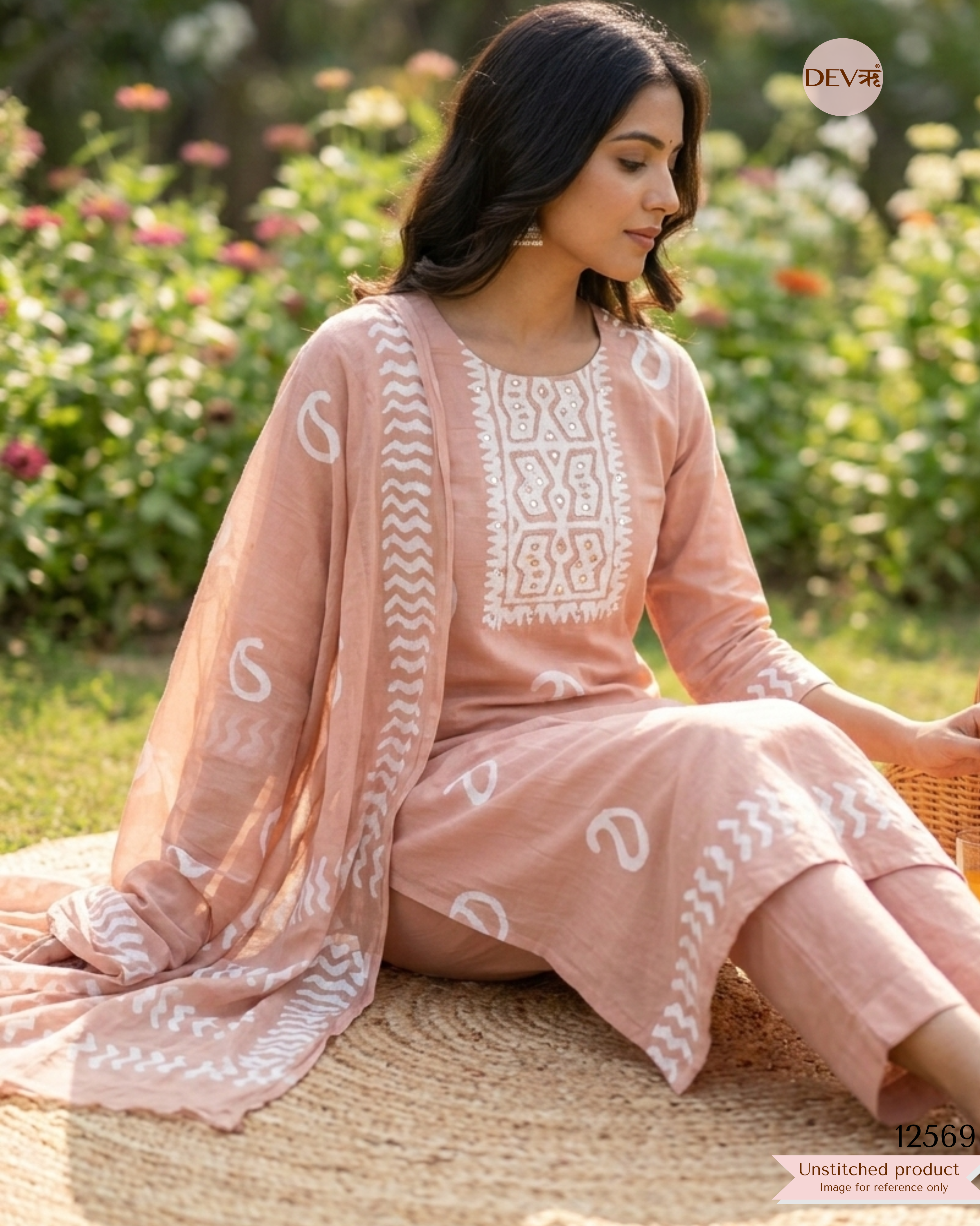 Peach Cotton Printed Unstitched 3-Piece Suit (Devri – D.No 12569)