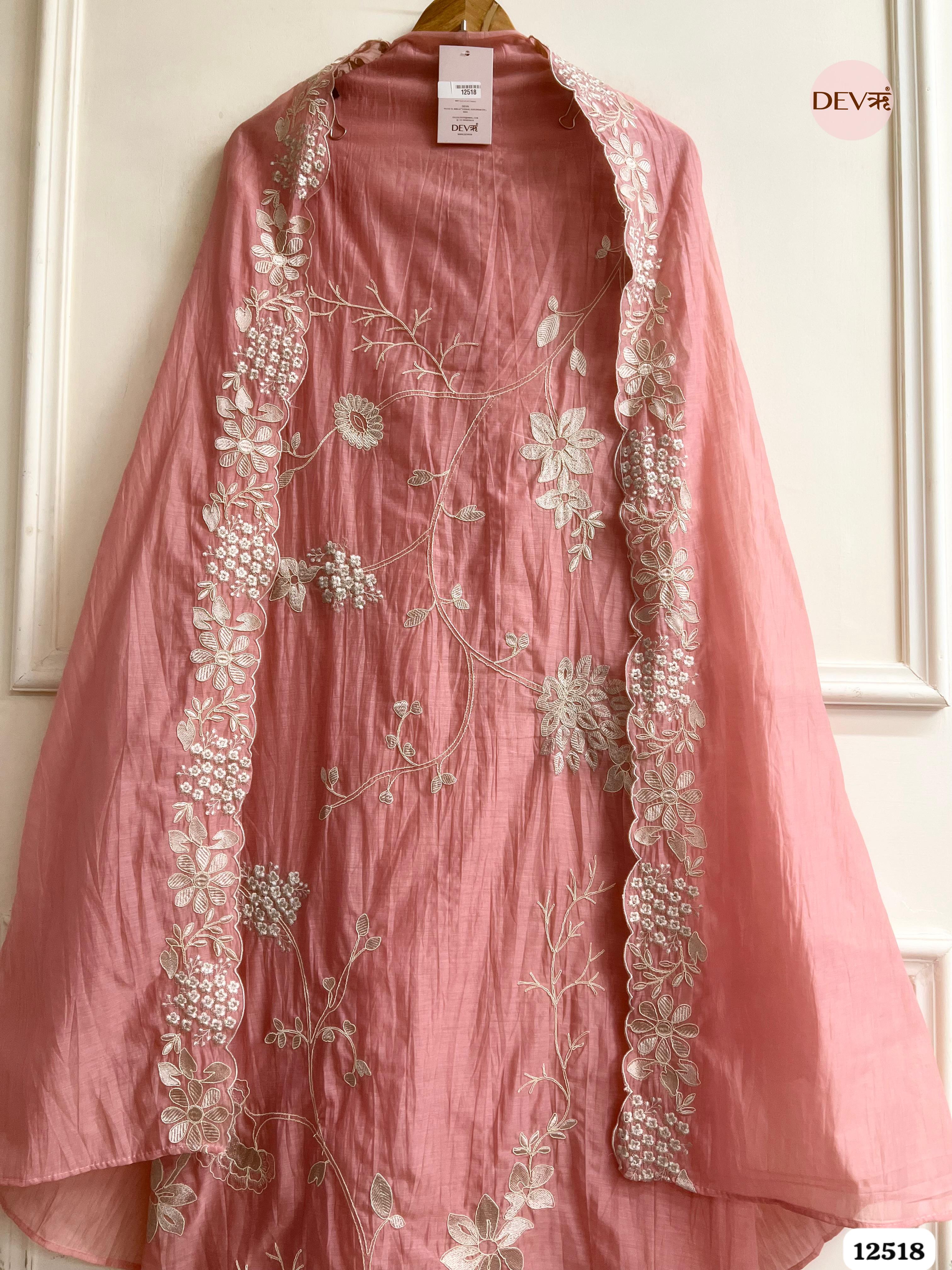Pink Mul Cotton Embroidered Unstitched 3-Piece Suit (Devri – D.No 12518)