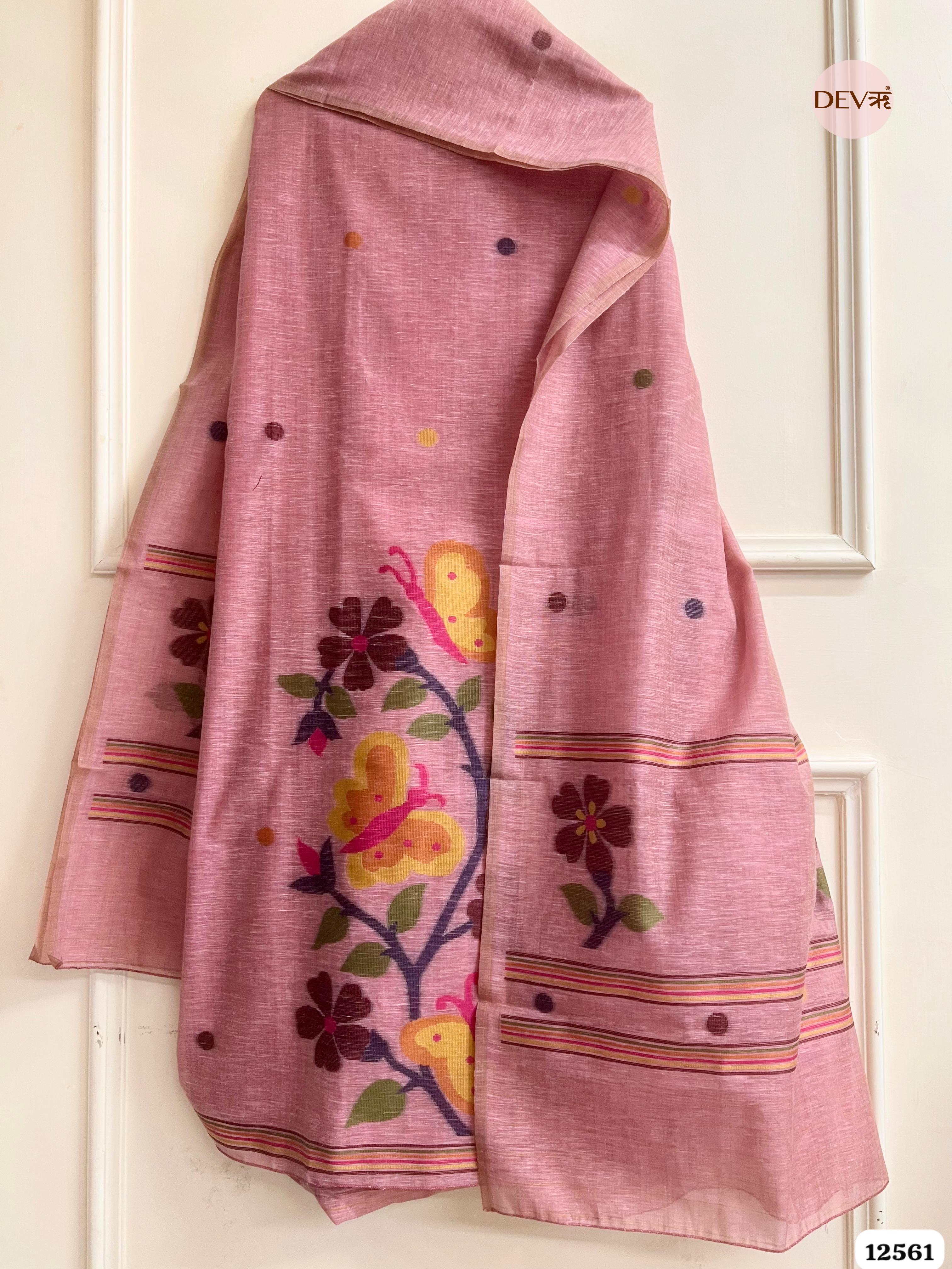 Pink Linen Printed Unstitched 3-Piece Suit (Devri – D.No 12561)