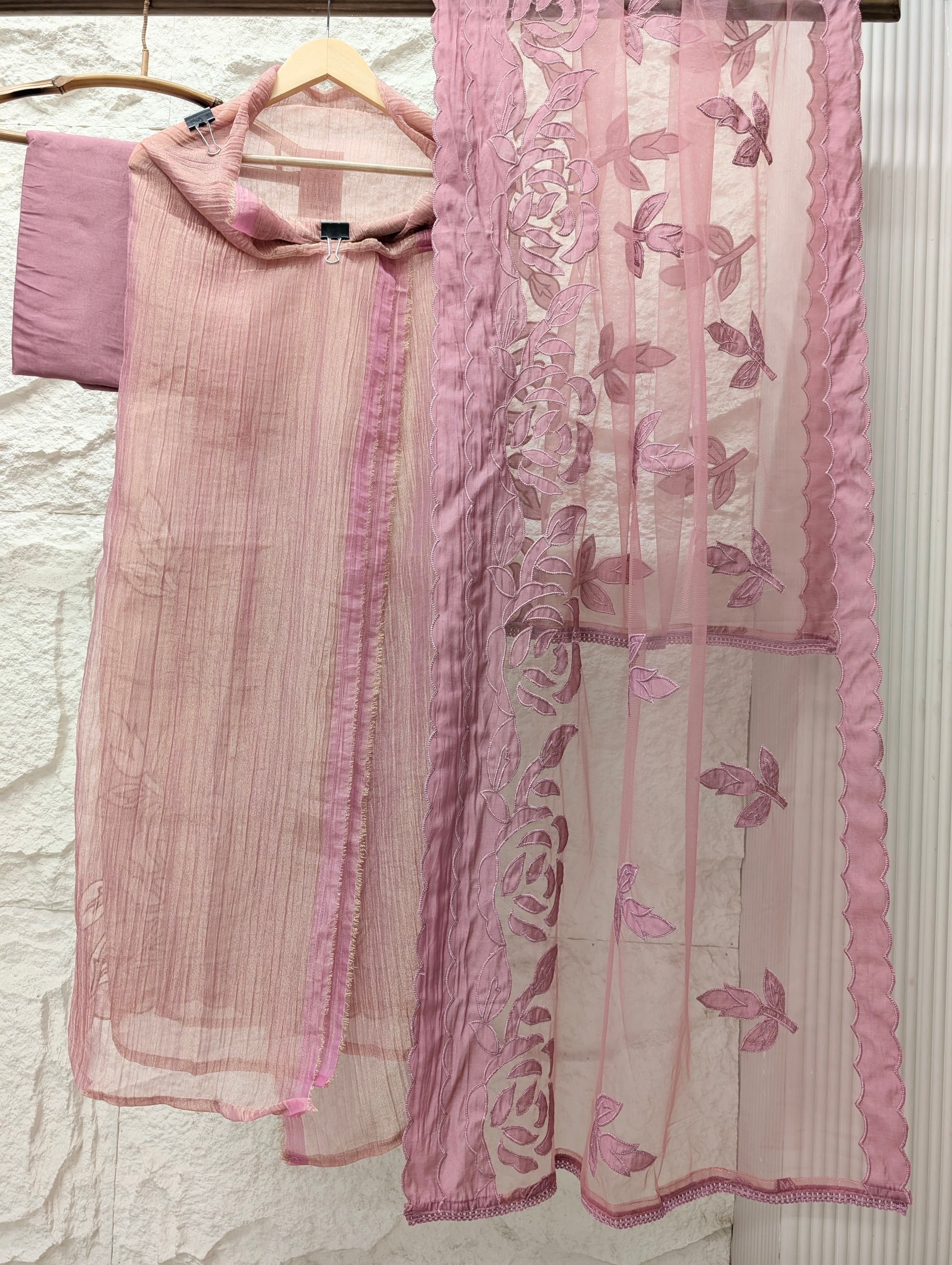 Pink Tissue Silk Embroidered Unstitched 3-Piece Suit (Devri – D.No 13721)