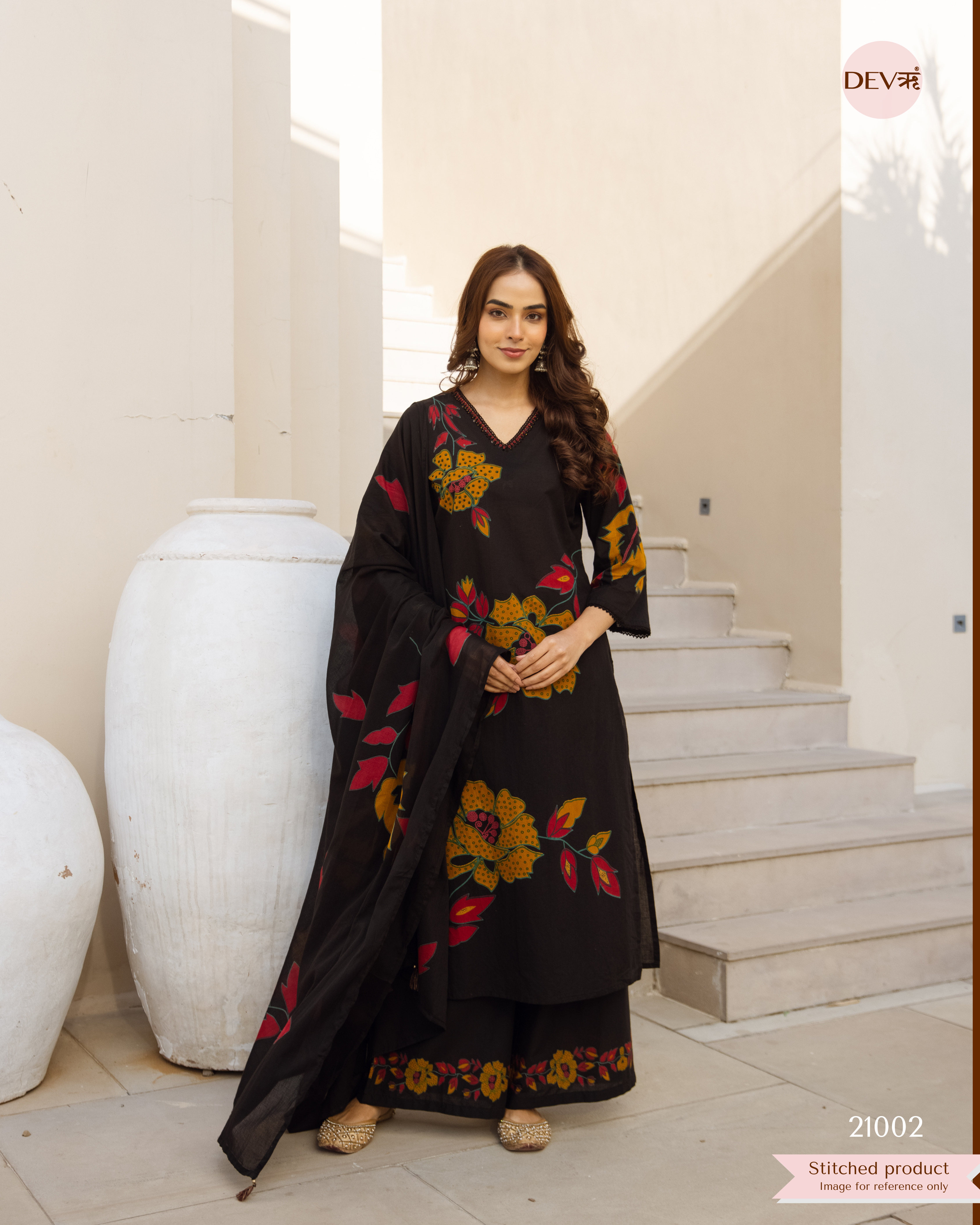 Ananya Cotton Printed Black 3-Piece Set (Devri – D.No 21002)