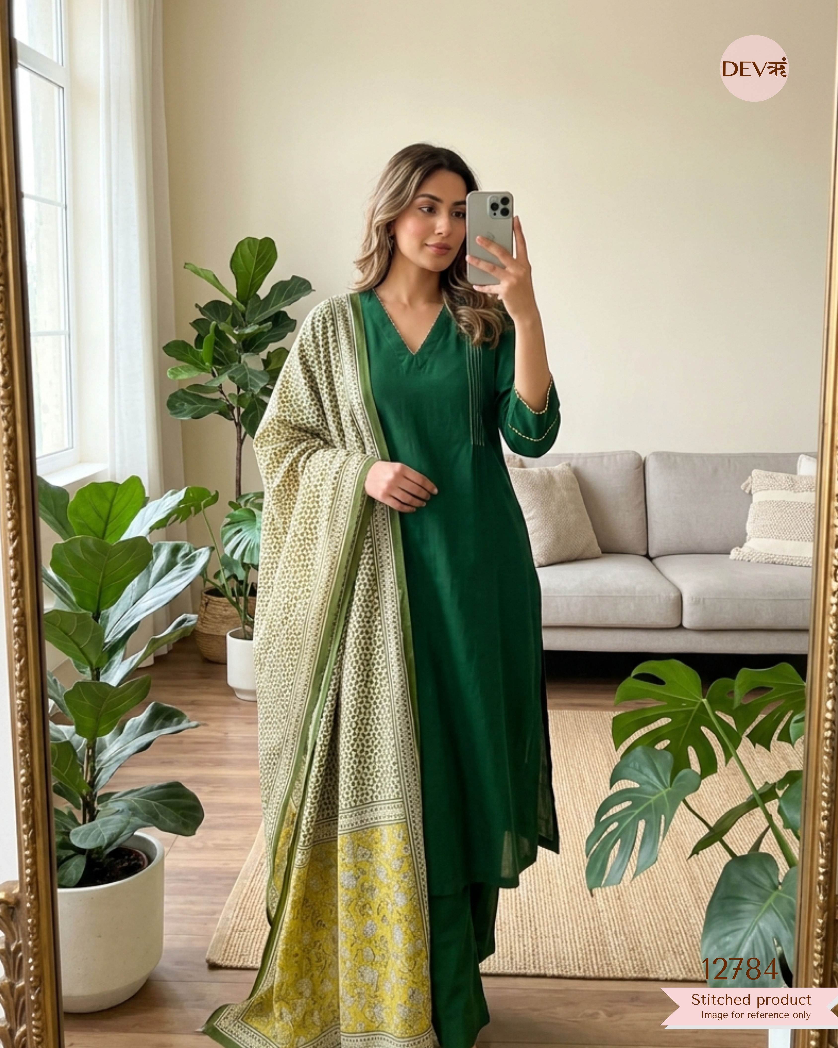 Inaya Cotton Printed Emerald Green 3-Piece Set (Devri – D.No 12784)