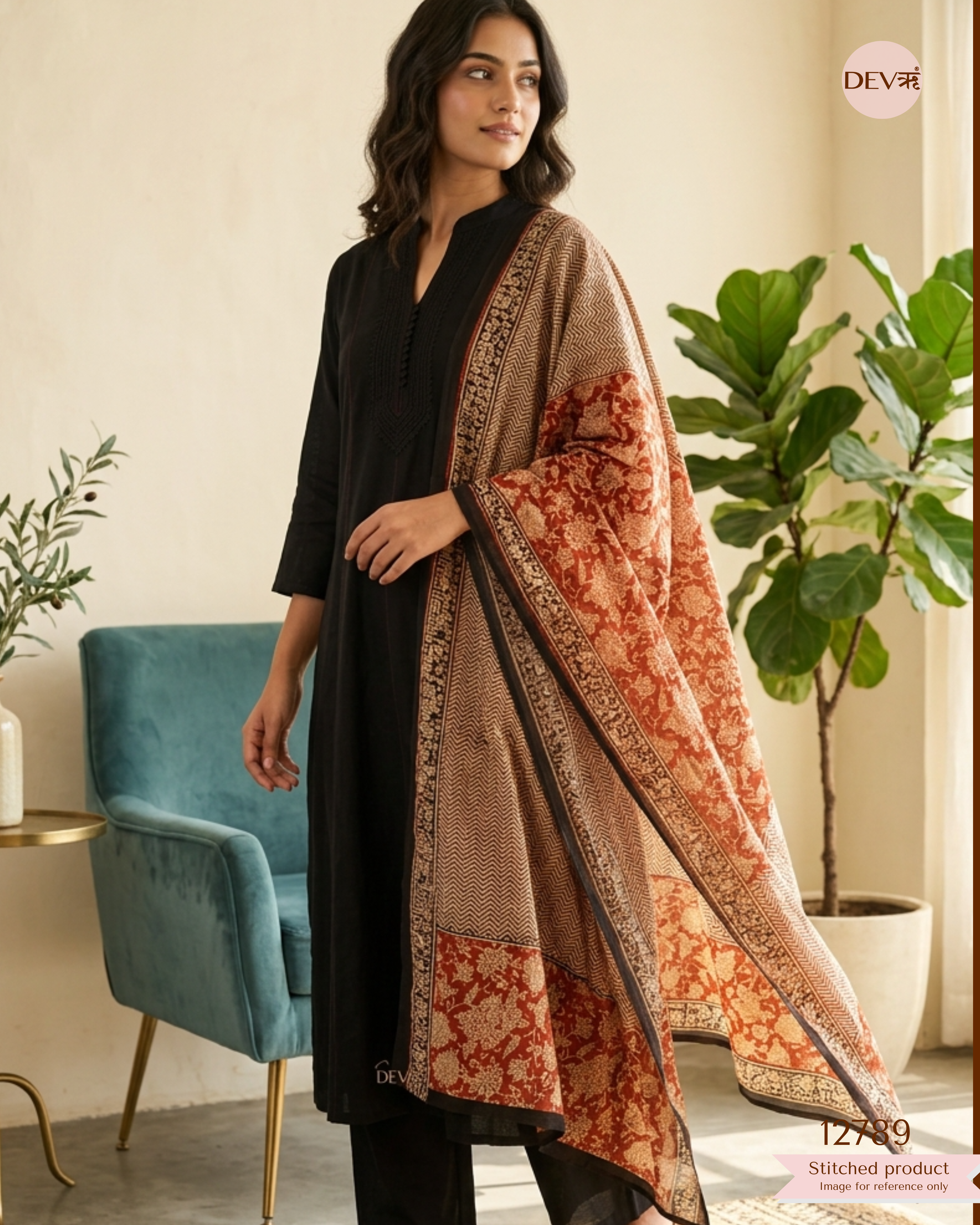 Zoya Cotton Printed Black 3-Piece Set (Devri – D.No 12789)