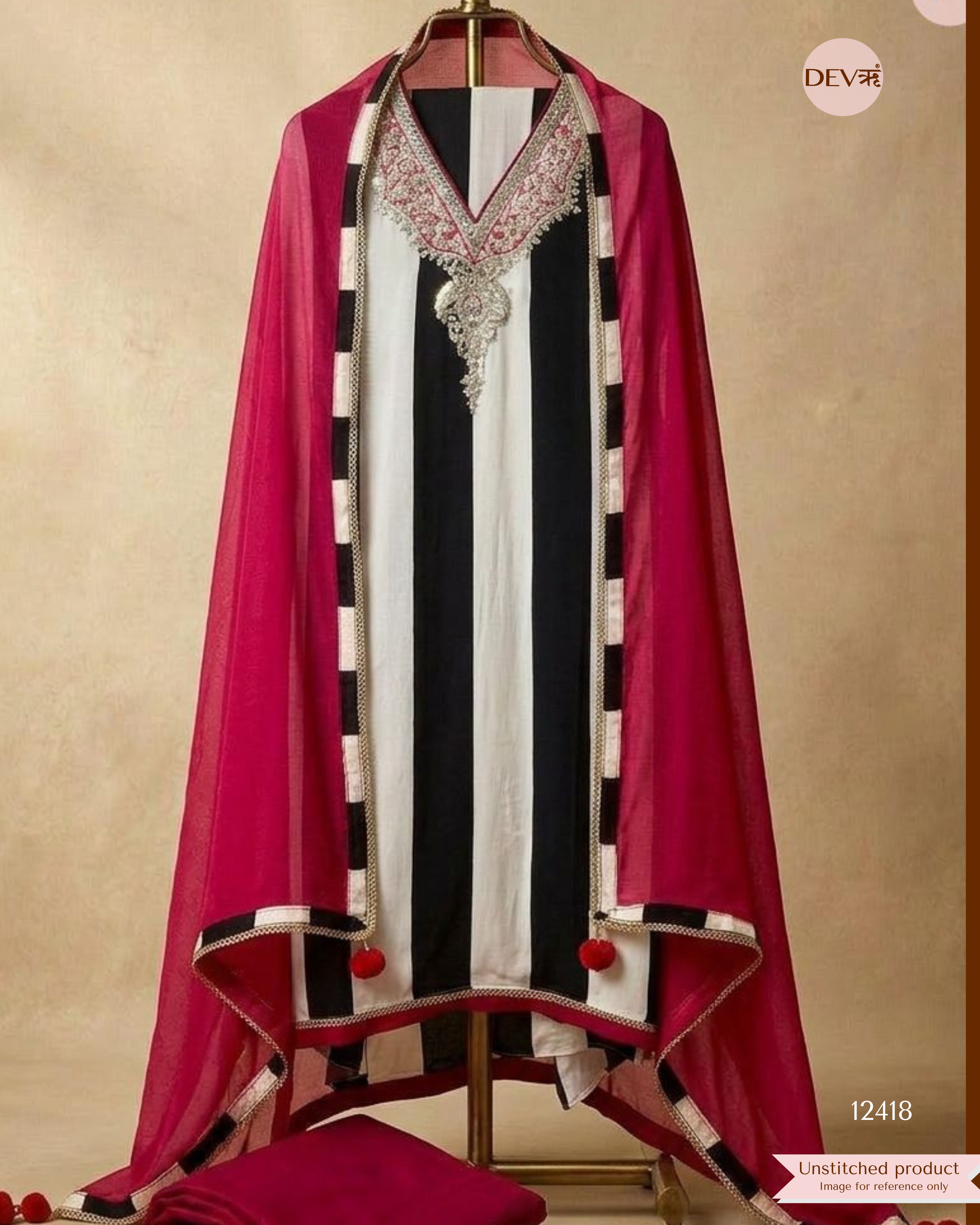 Fuchsia Natural Crepe Embroidered Unstitched 3-Piece Suit (Devri – D.No12418)