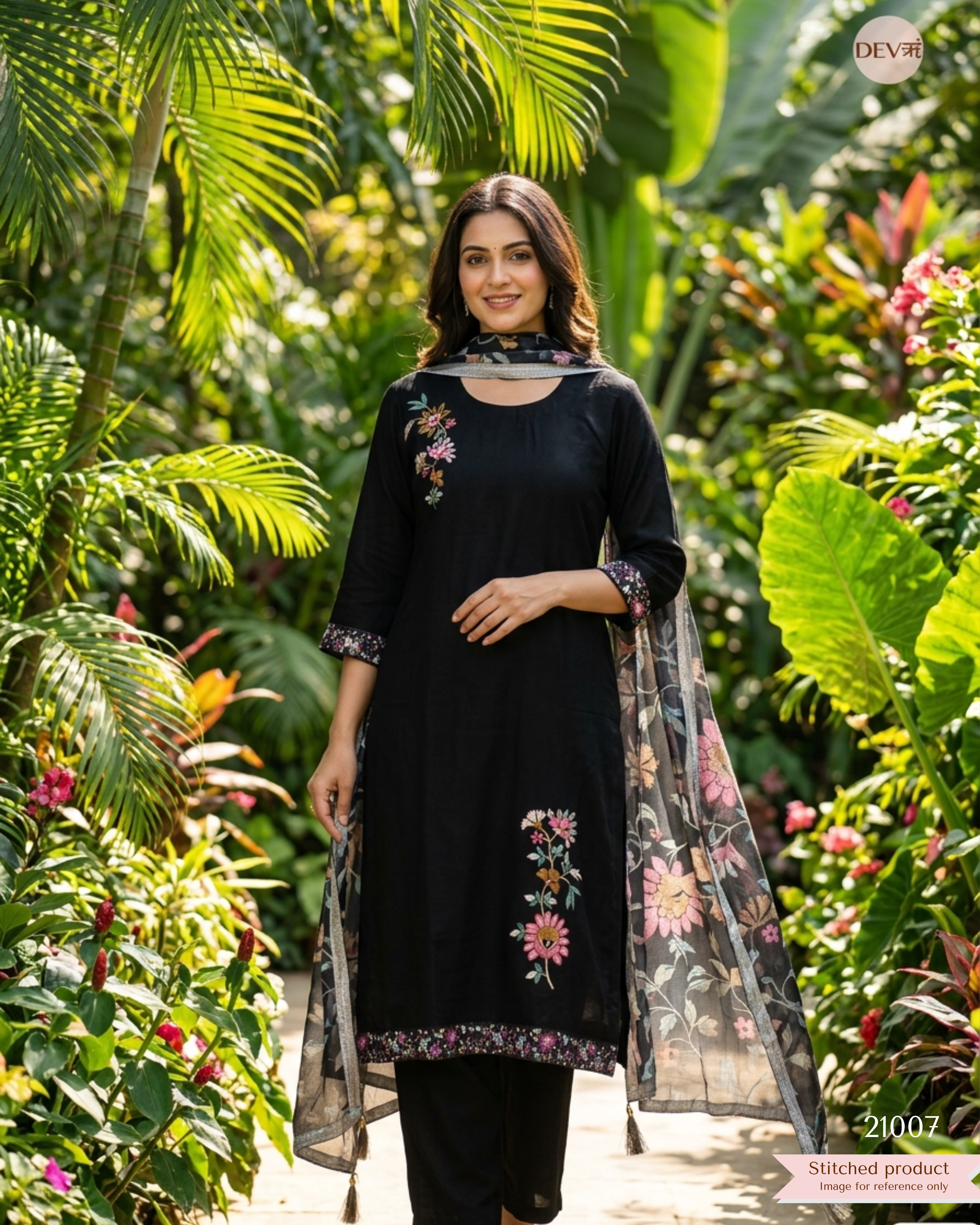 Kavyanjali Cotton Embroidered Black 3-Piece Set (Devri – D.No 21007)