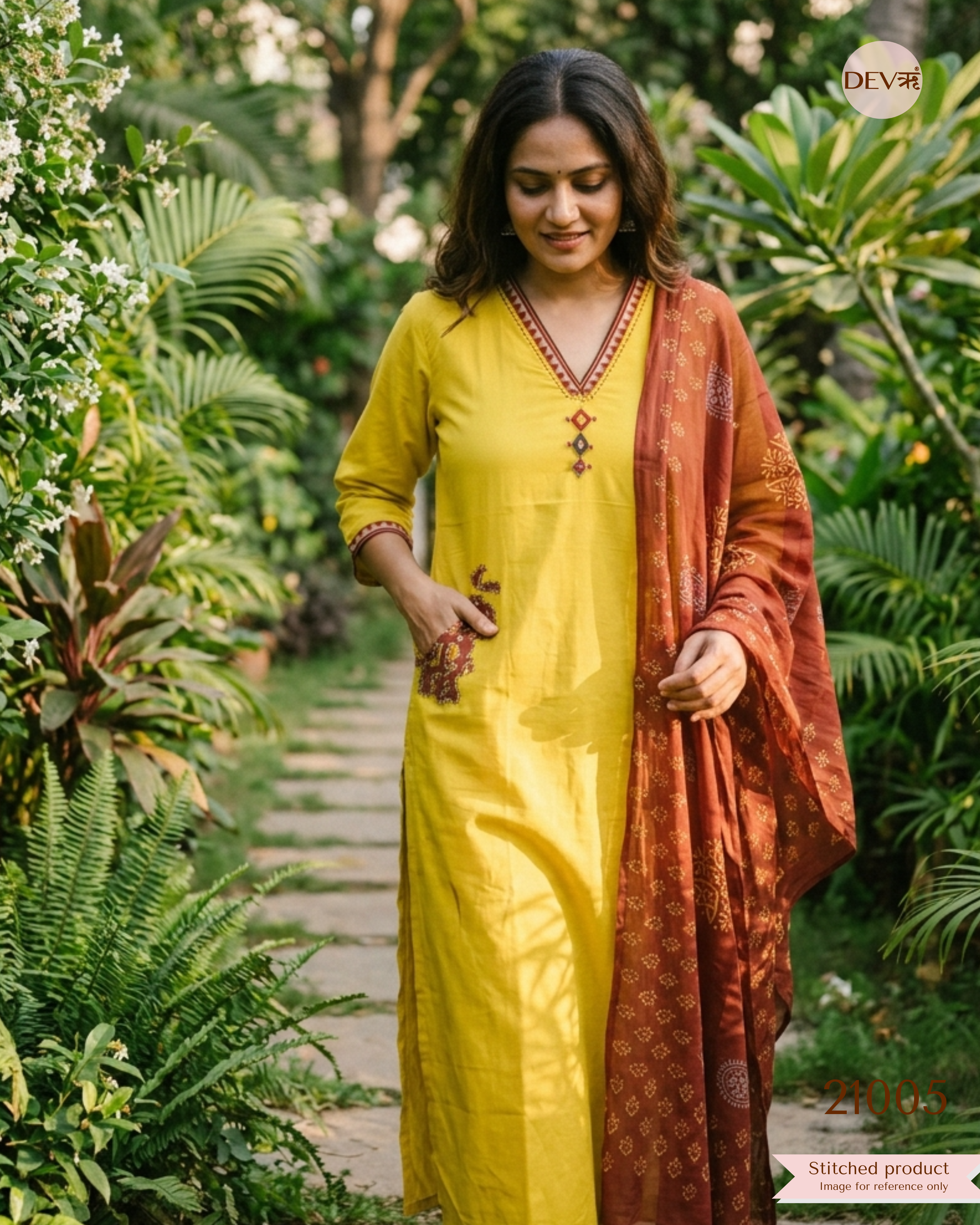 Jivika Cotton Printed Mustard 3-Piece Set (Devri – D.No 21005)