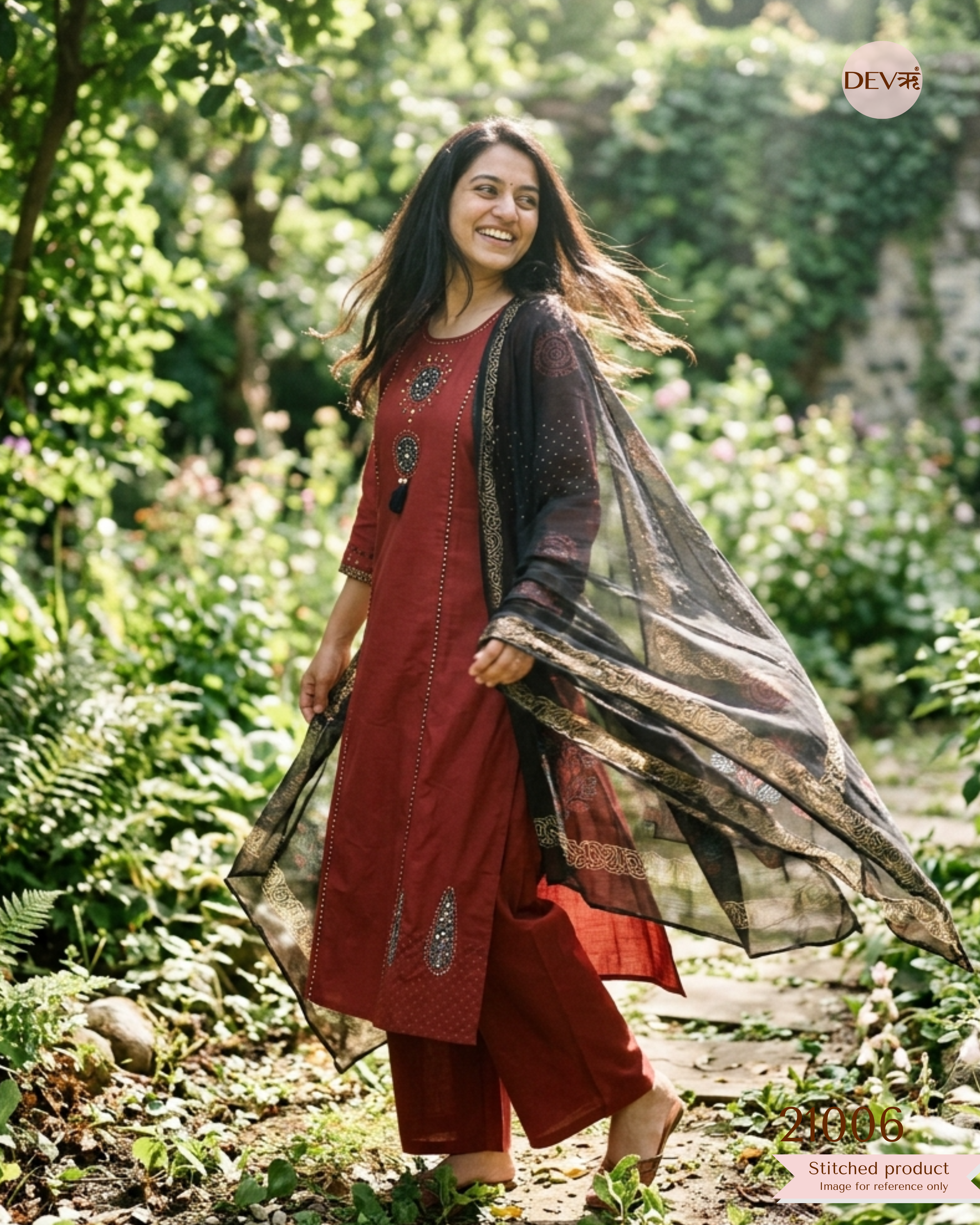 Ishani Cotton Embroidered Maroon 3-Piece Set (Devri – D.No 21006)
