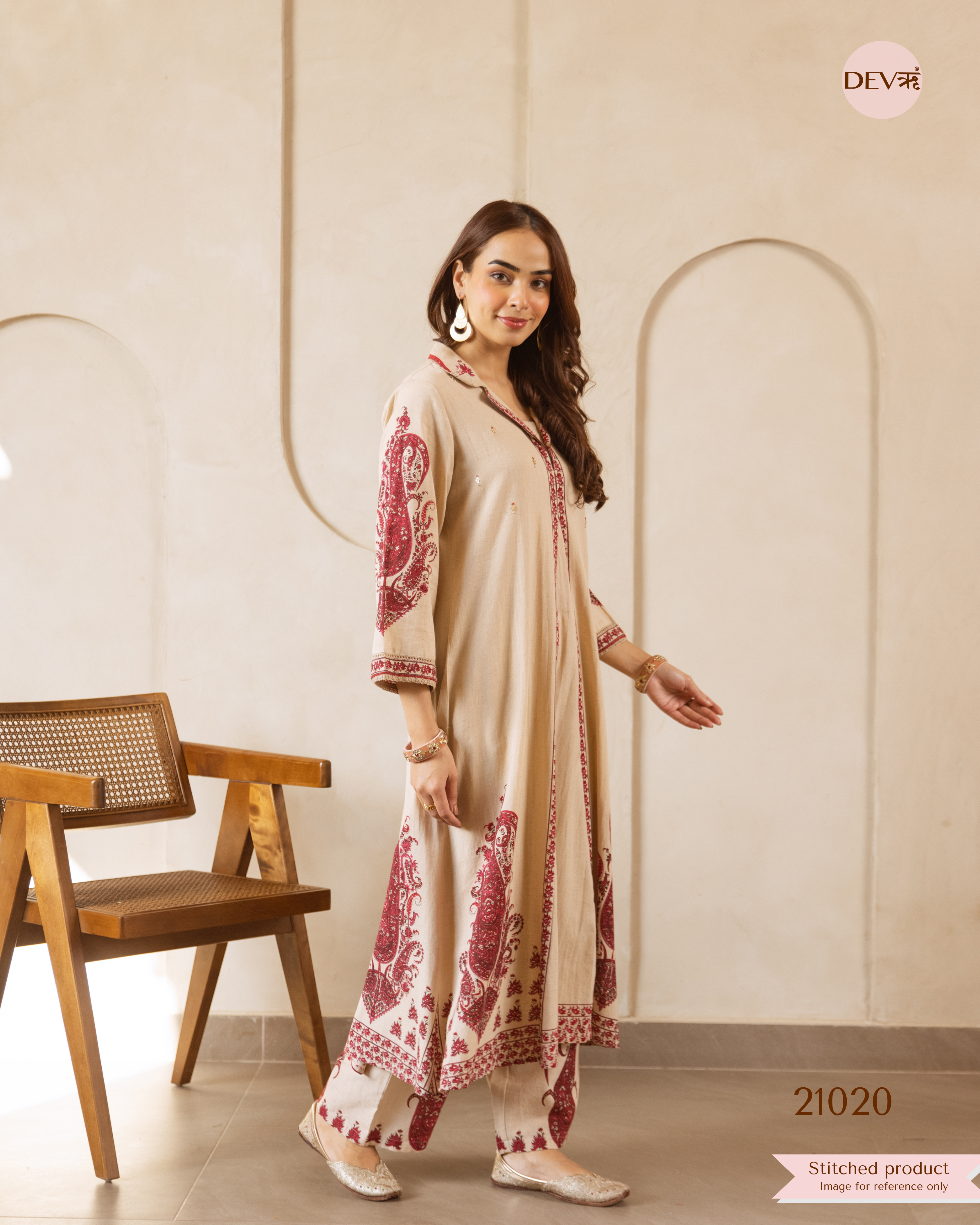 Meher Cotton Slub Printed Beige 2-Piece Set (Devri – D.No 21020)