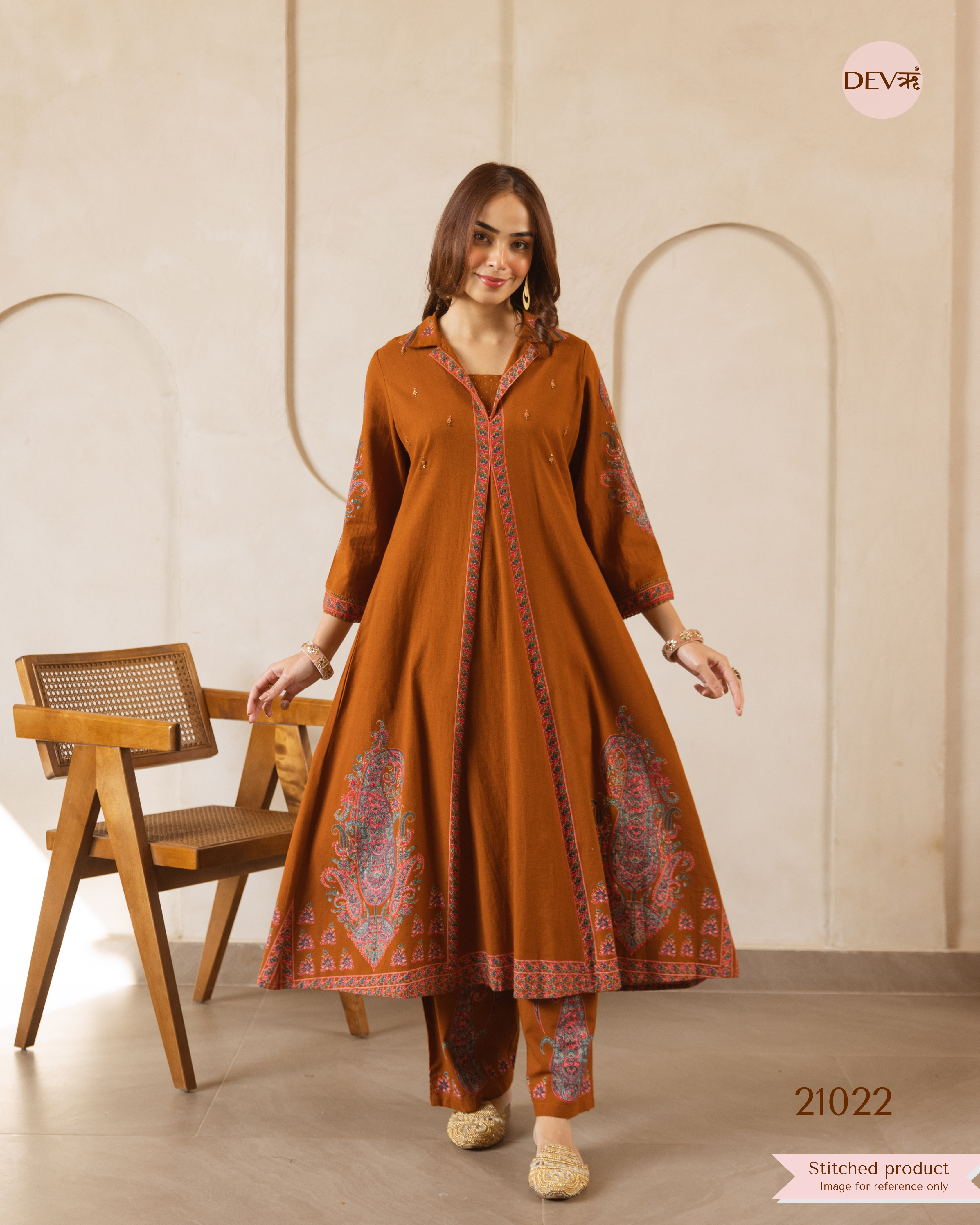 Zarmin Cotton Slub Printed Rust 2-Piece Set (Devri – D.No 21022)